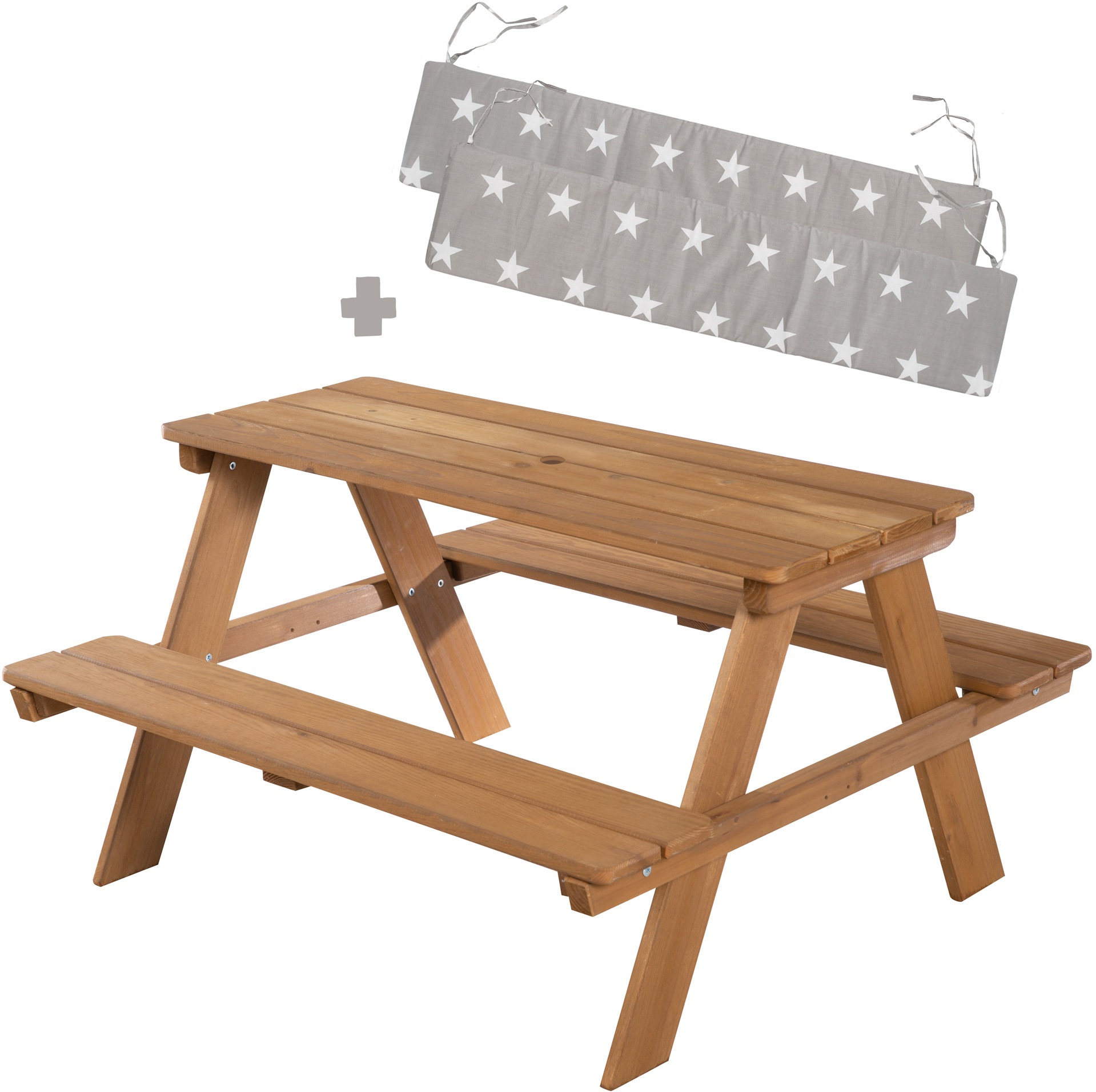 ROBA Kinder Kindersitzgruppe "Picknick for 4 Outdoor +, Teakholz-Optik", B/H/T: 89cm x 50cm x 84,5cm, Kindersitzgarniturmit 2 Sitzauflagenteakholz,