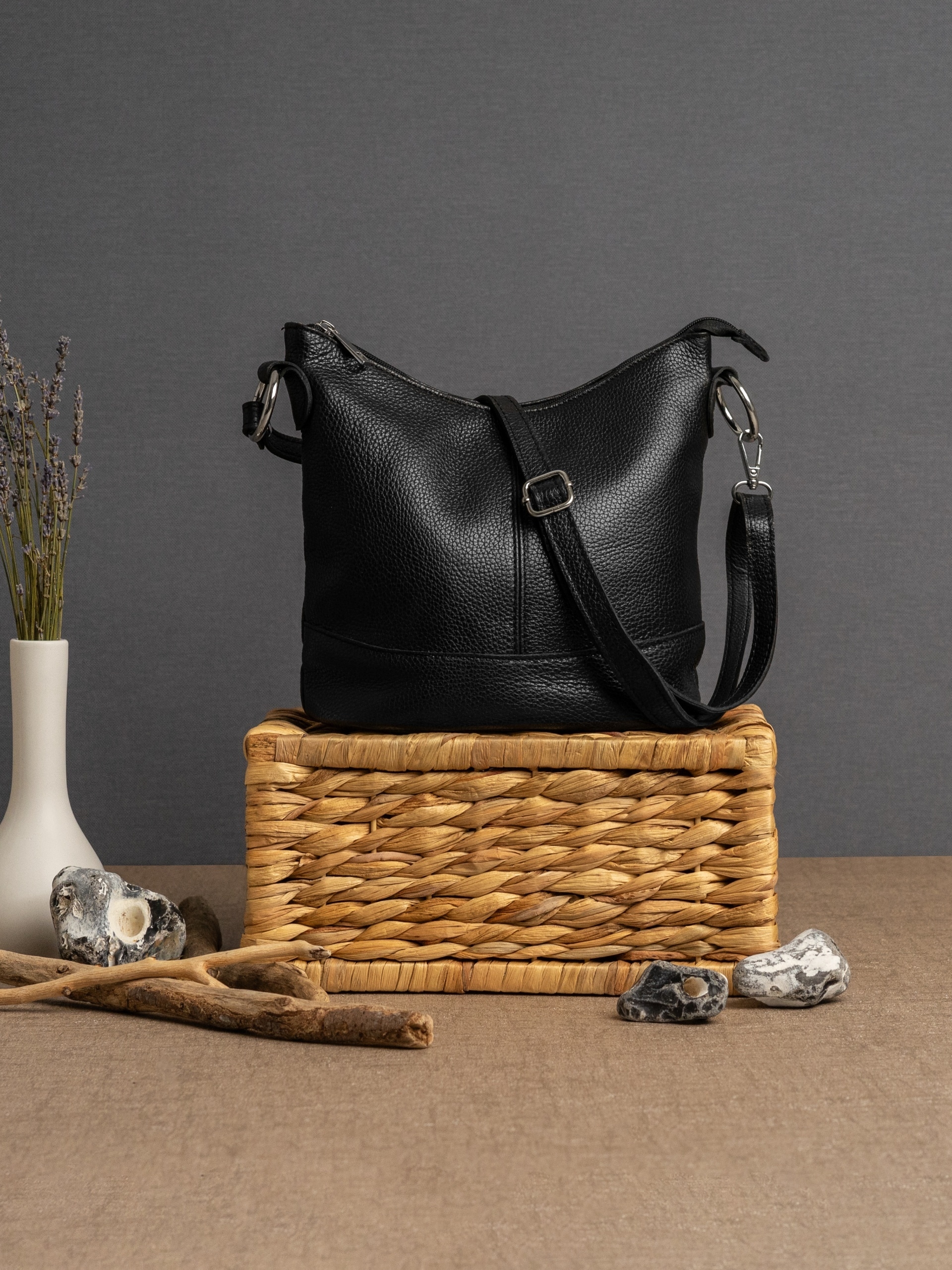 Cluty Umhängetasche, echt Leder, Made in Italy