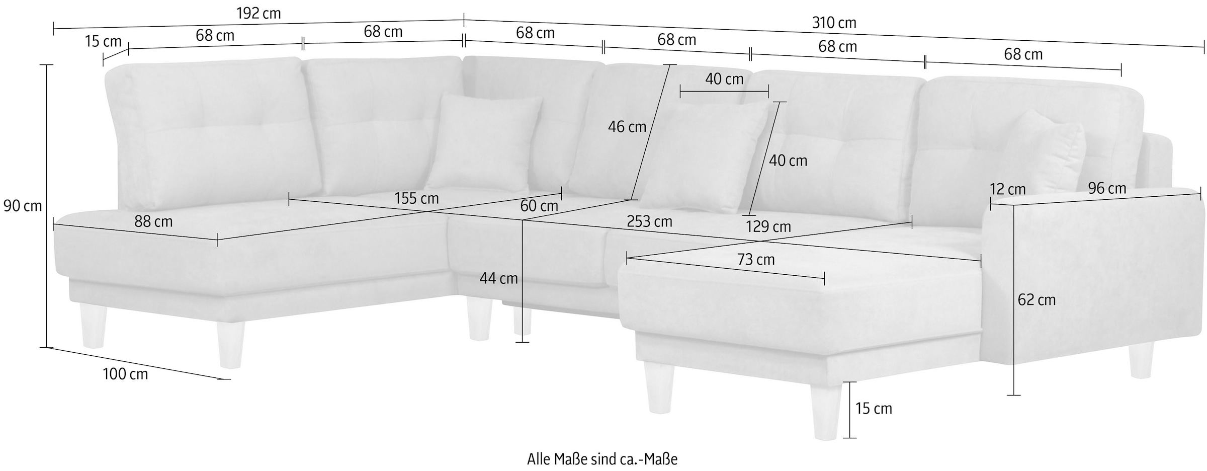 Home affaire Wohnlandschaft »TRIPLO U-Form wahlweise mit Schlaffunktion, B/T/H: 310/192/90 cm«, Schlafsofa, auch mit Bettkasten, Steppung im Rückenkissen