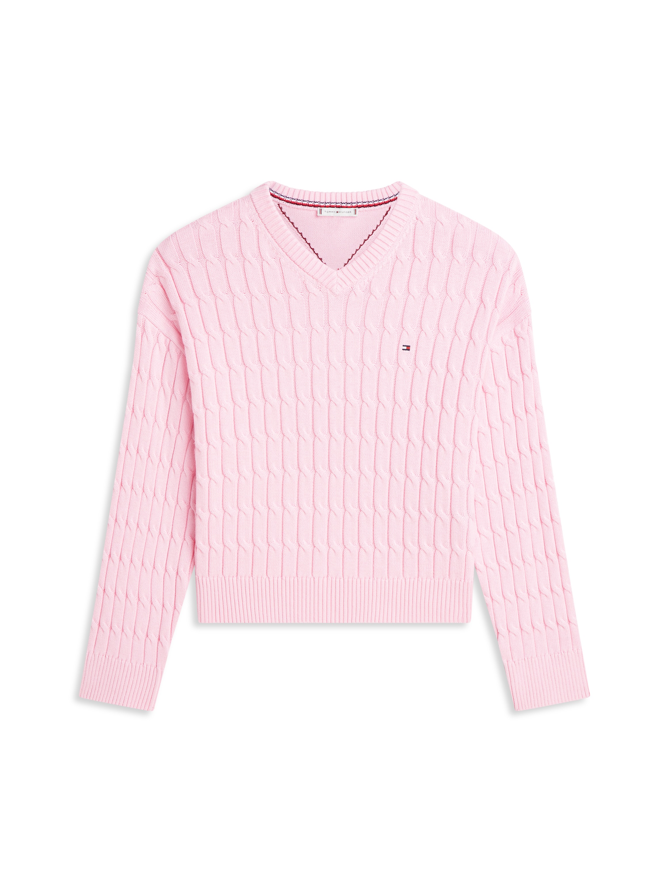Tommy Hilfiger Strickpullover »CO CABLE MID GG RLX LS V-NK SWT« mit Zopfmuster
