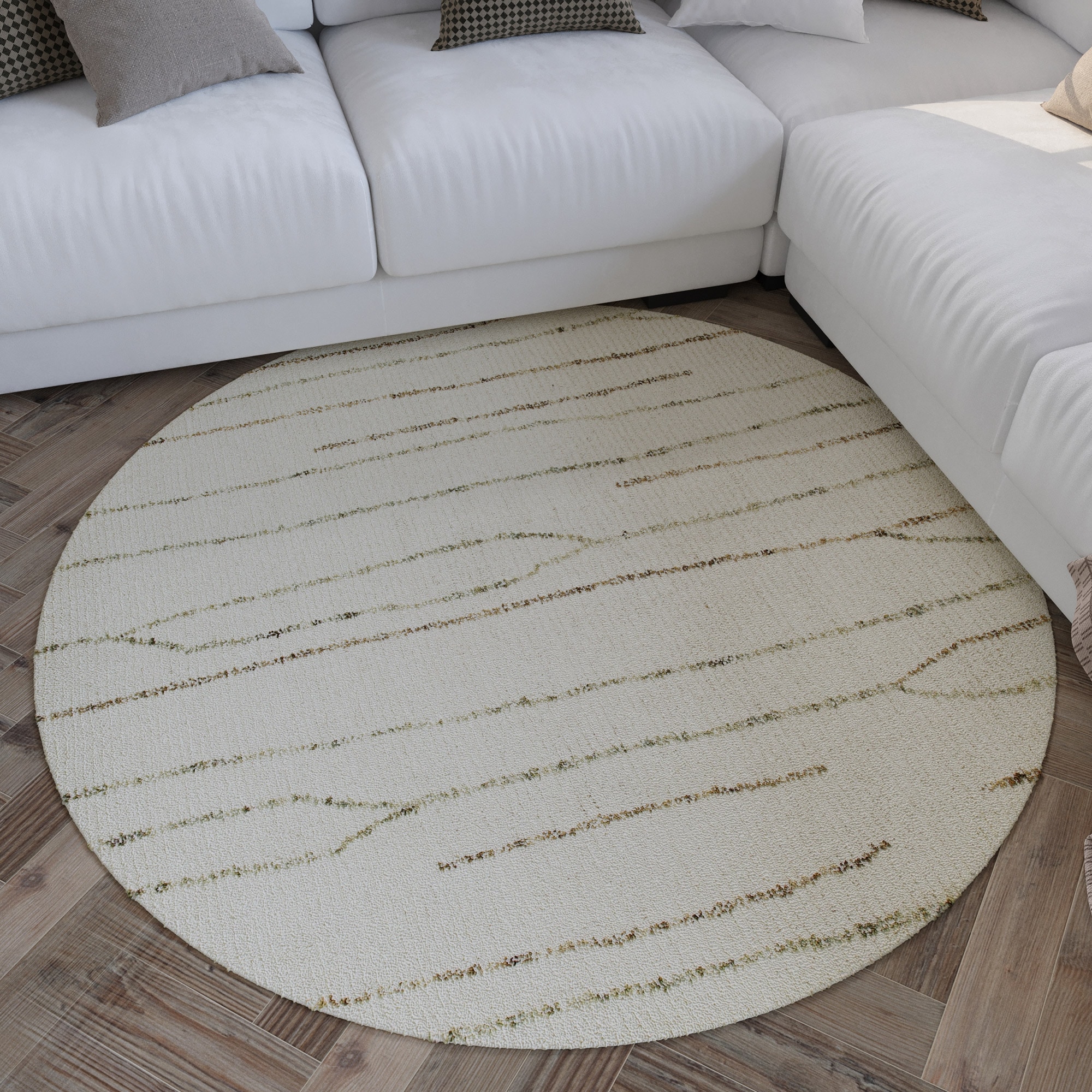 Wecon home Wollteppich "Hamptons THIRTYNINE" rund 10 mm Höhe Schurwolle, Kurzflor, Wohnzimmer, Schlafzimmer, elegant, Linien-Muster
