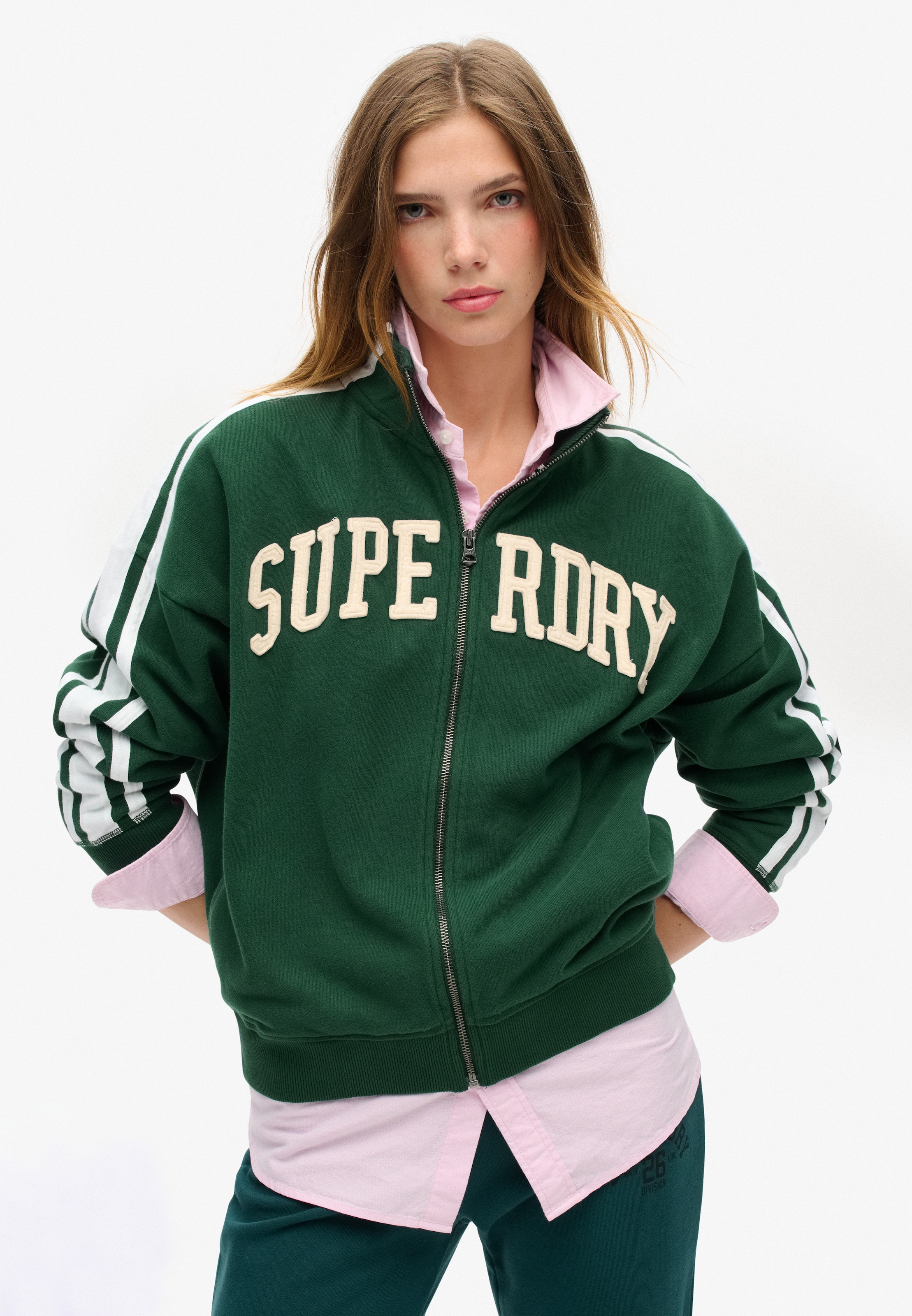 Superdry Sweatjacke "ATHLETIC APPLQ LOOSE ZIP TRACK", mit hochwertiger Fron günstig online kaufen