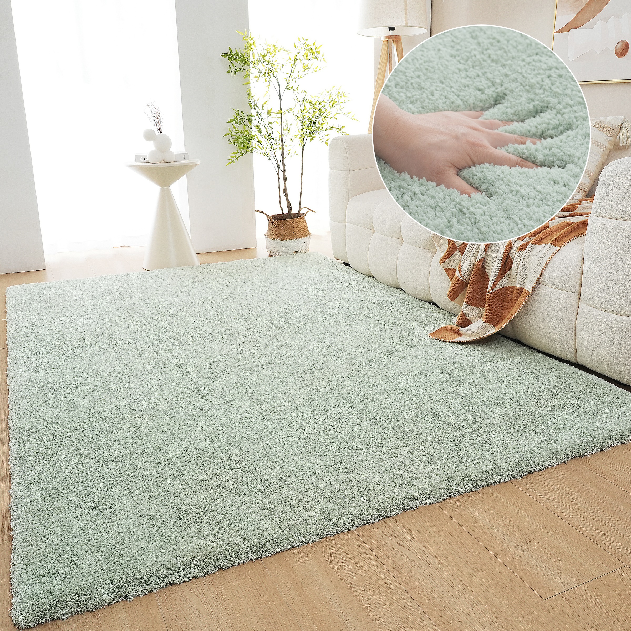 Hochflor-Teppich OTTO HOME "Microfaser Teppich Magong, besonders weich, sehr feiner Flor" Gr. 7, grün (pastellgrün), B:240cm H:25mm L:320cm, Kunstfaser, Teppiche, uni, Wohnzimmer, Schlafzimmer, Kinderzimmer, auch rund und als Läufer