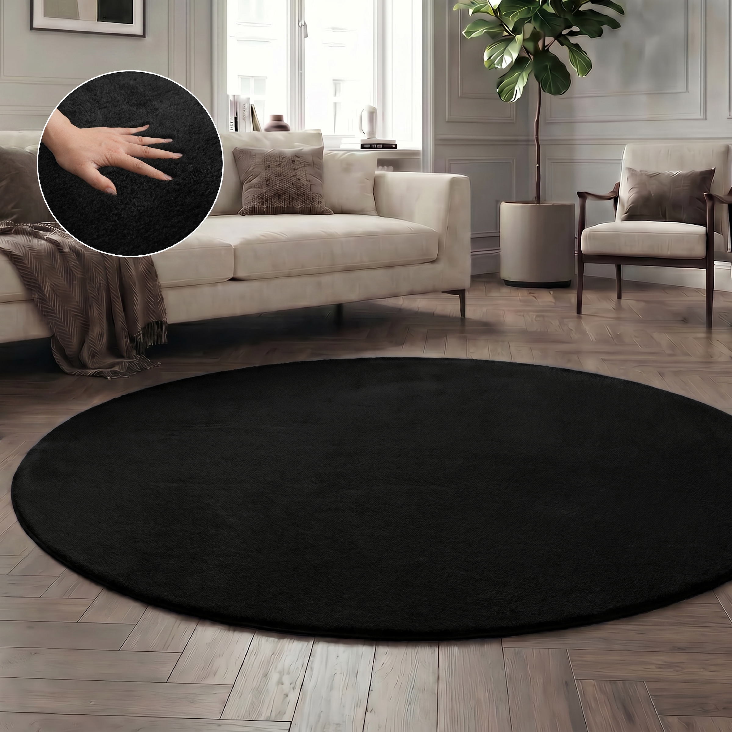 OTTO home Teppich »Cali« rund 16 mm Höhe Uni-Farben, kuschelig, & weich, waschbar, Wohnzimmer, Schlafzimmer