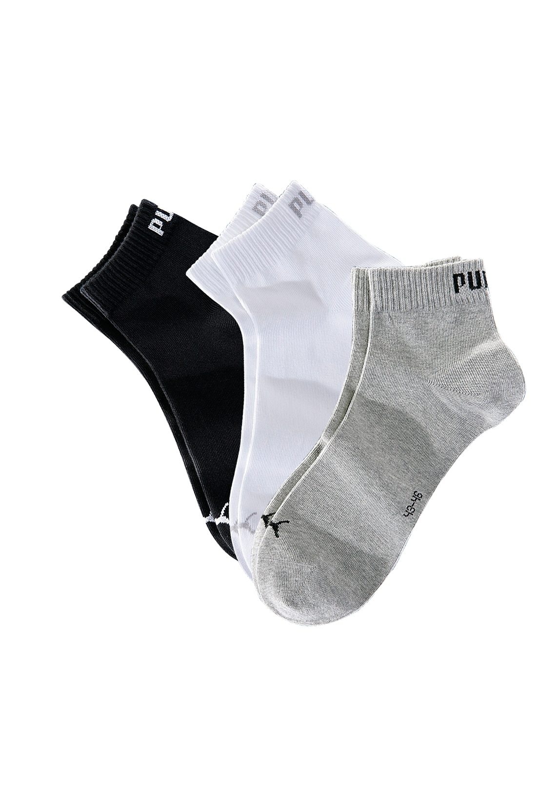 PUMA Kurzsocken, (3 Paar), Atmungsaktiv, Rippenbündchen, weiche Baumwollmischung