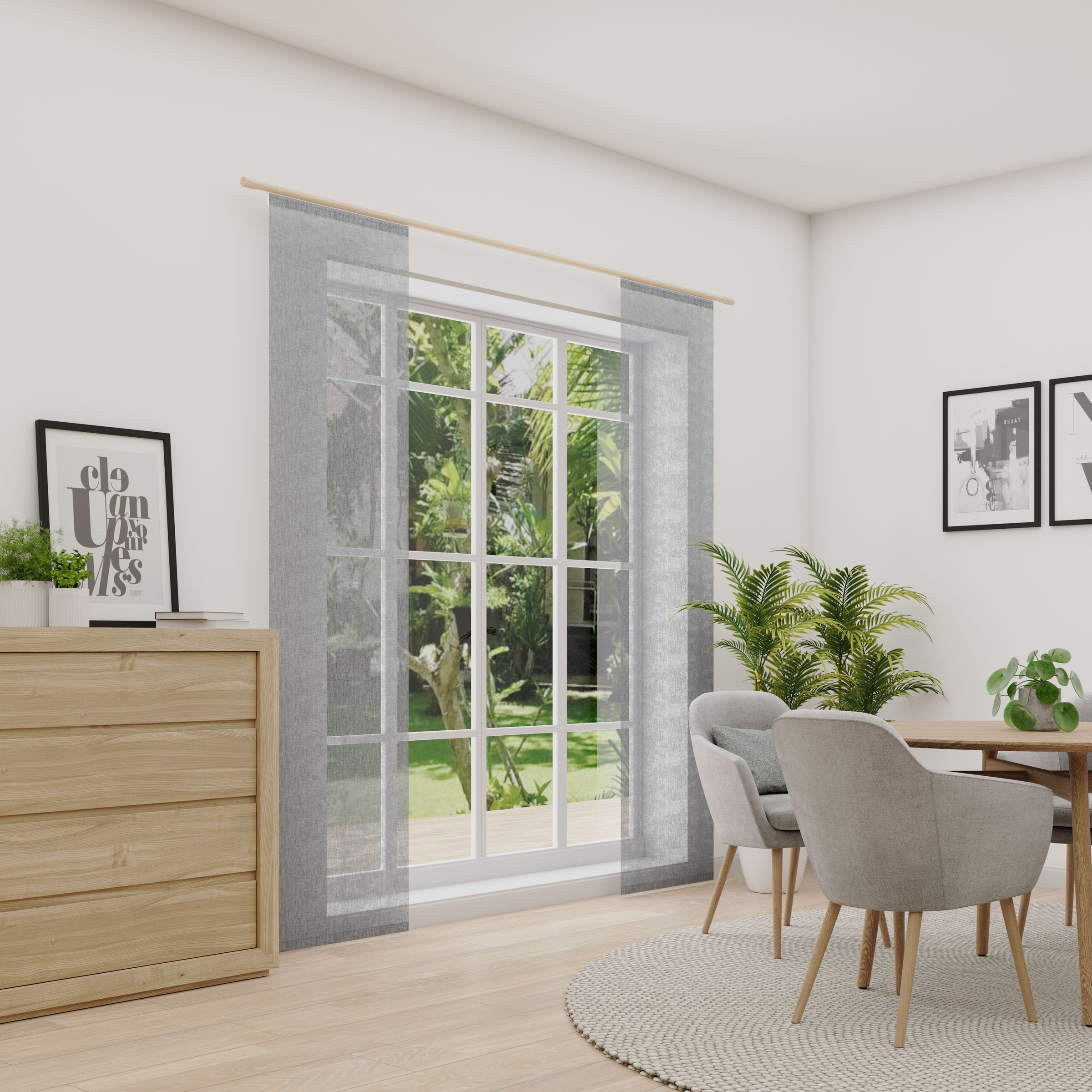 Schiebegardine NEUTEX FOR YOU, B:60cm H:245cmhellgrau, Polyester, Wohnzimmer, Gardinen, "LUCIA", Criss-cross Optik mit Effektgarn