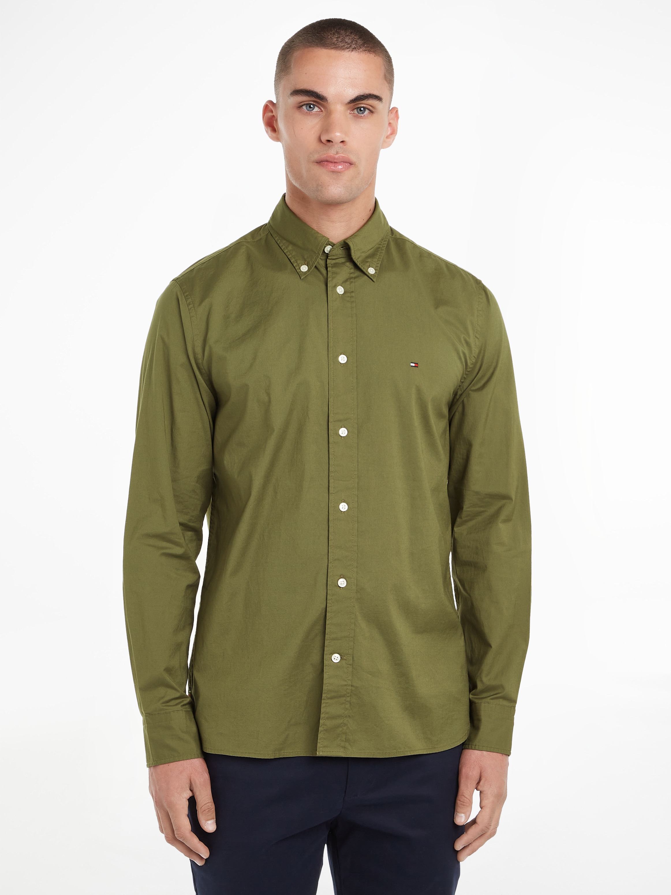 Tommy Hilfiger Langarmhemd »FLEX POPLIN RF SHIRT«, mit Tommy Hilfiger Labelschild innen an der Knopfleiste