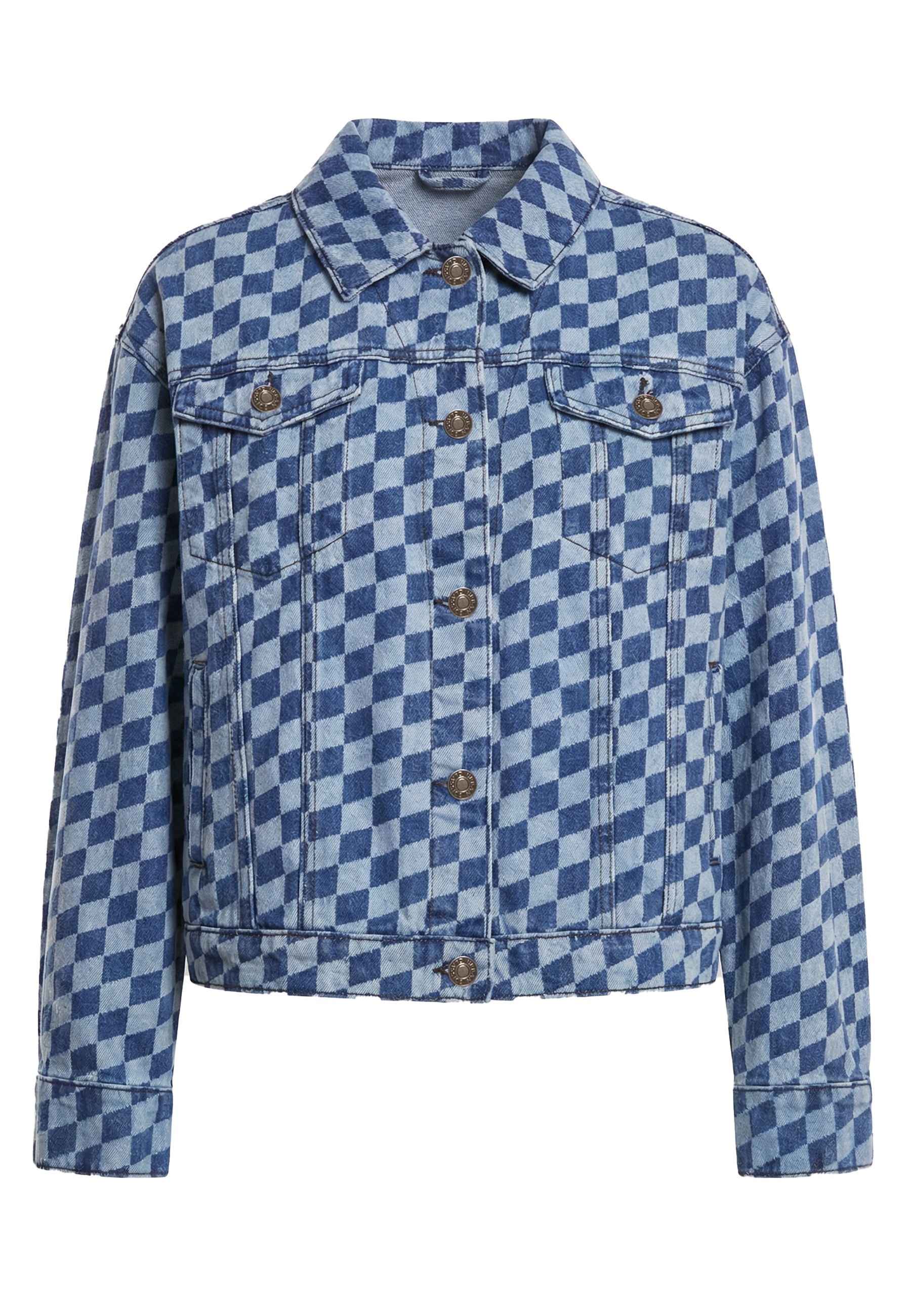URBAN CLASSICS Jeansjacke "Urban Classics Ladies 80‘s Oversized Laser Printed Denim Jacket" 1 Stk. tlg. ohne Kapuze