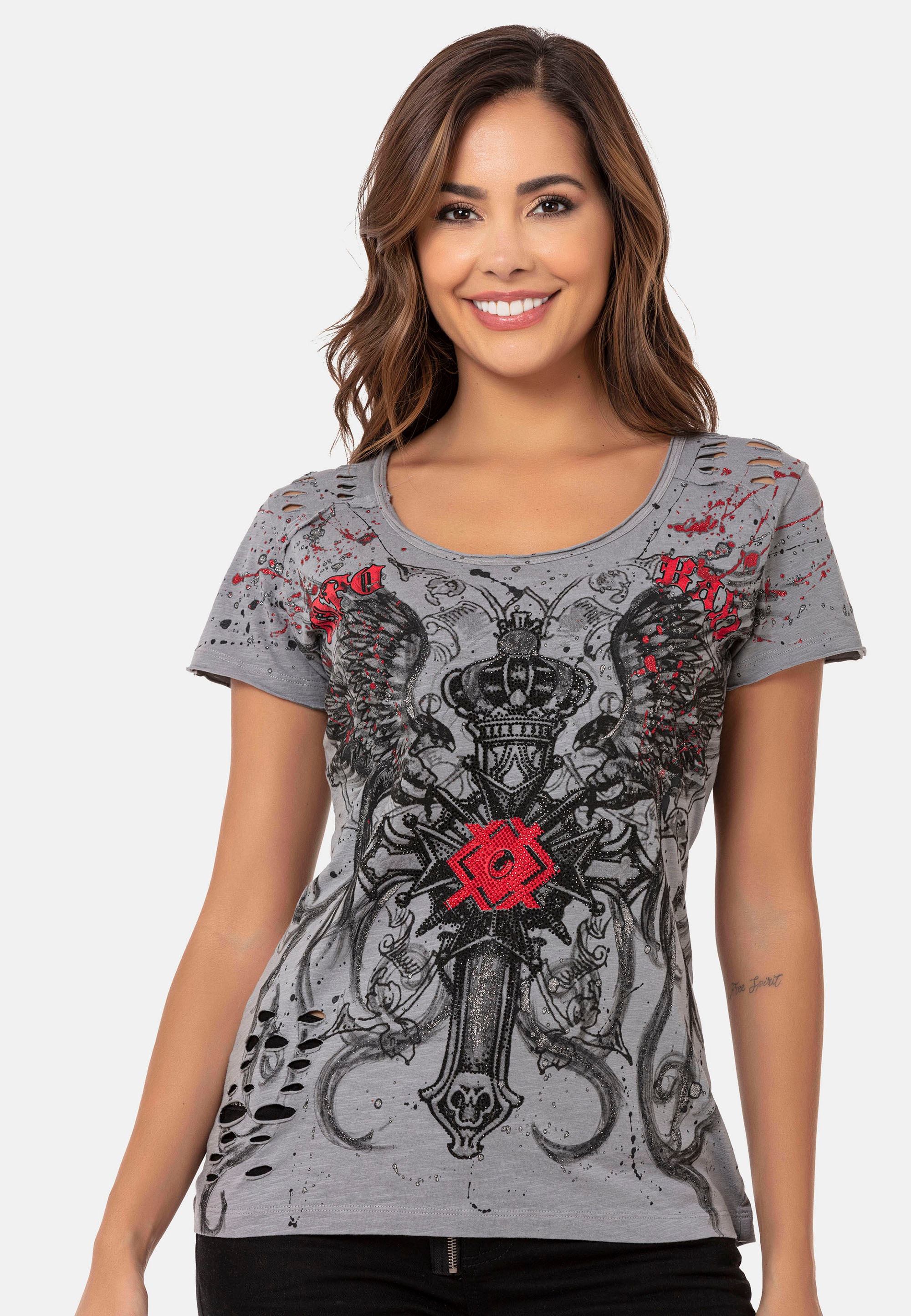 Cipo &amp; Baxx T-Shirt mit trendigen Glitzersteinchen ZN7986