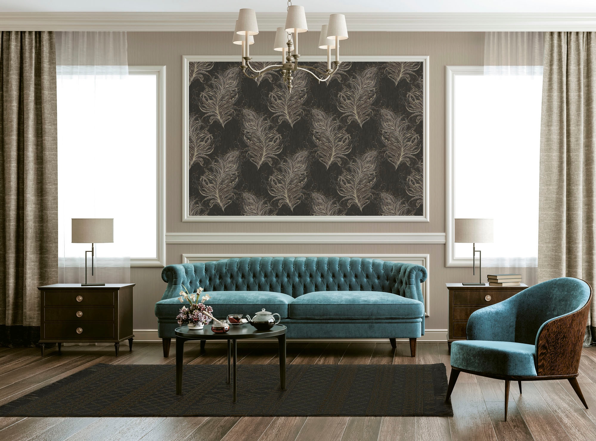 living walls Vliestapete »Mata Hari« Motiv | gemustert | orientalisch leicht strukturiert Tapete Federn Tapeten Wohnzimmer Schlafzimmer Küche modern Design Büro