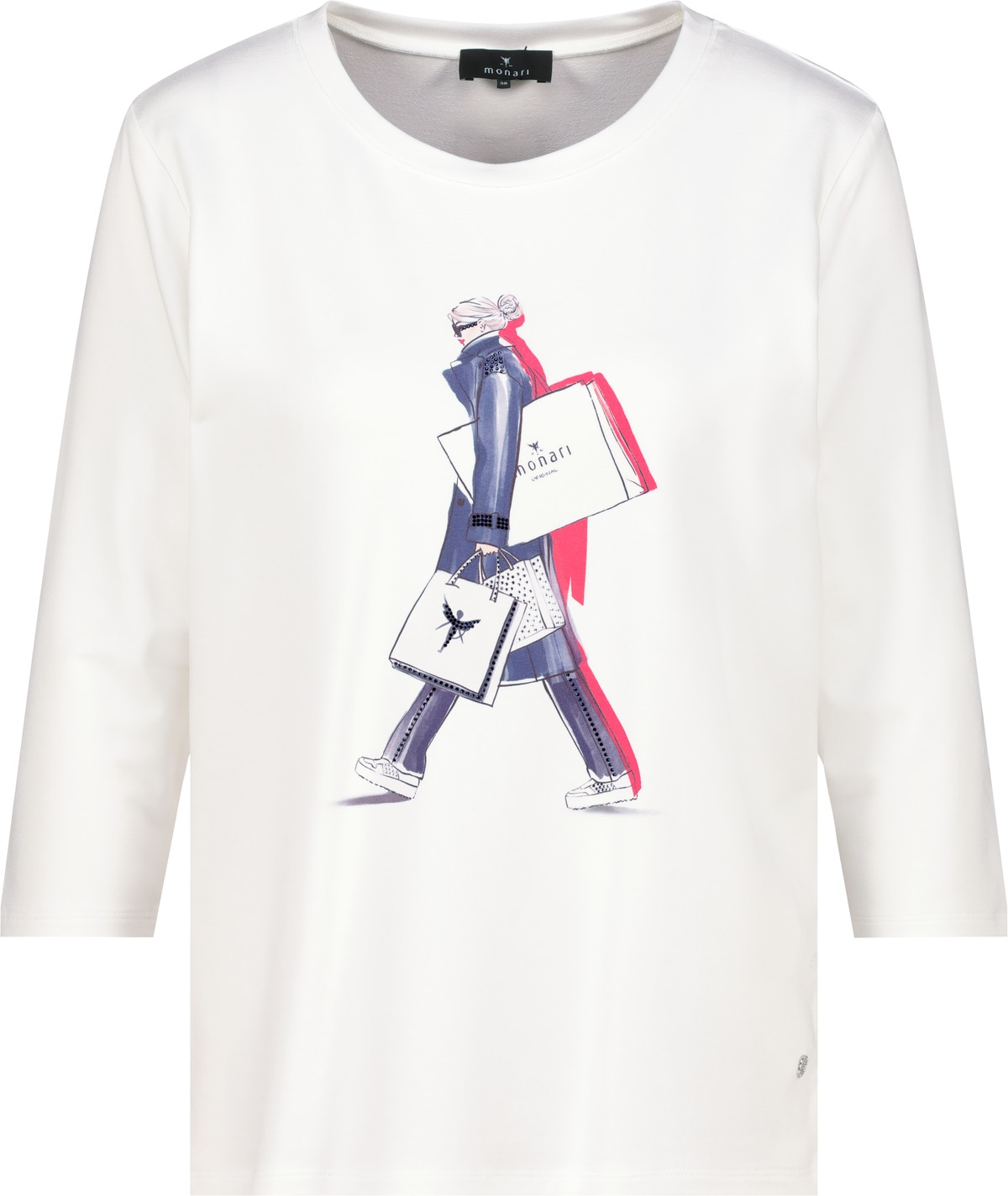 Monari 3/4-Arm-Shirt Rundhalsausschnitt, Regular Fit, mit Strasssteinen