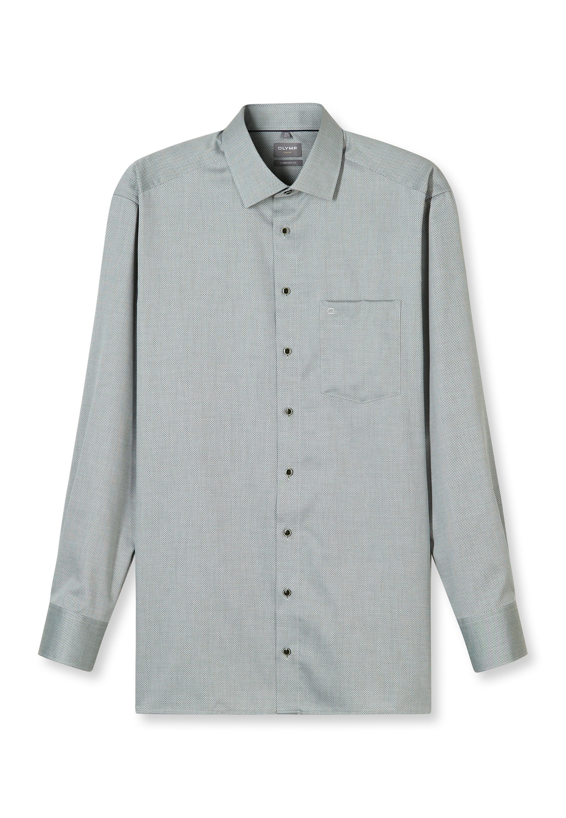 Businesshemd OLYMP "OLYMP Luxor, comfort fit, New Kent", Herren, Gr. 48, Normaler Arm, grau, grün, 100% Baumwolle, Hemden