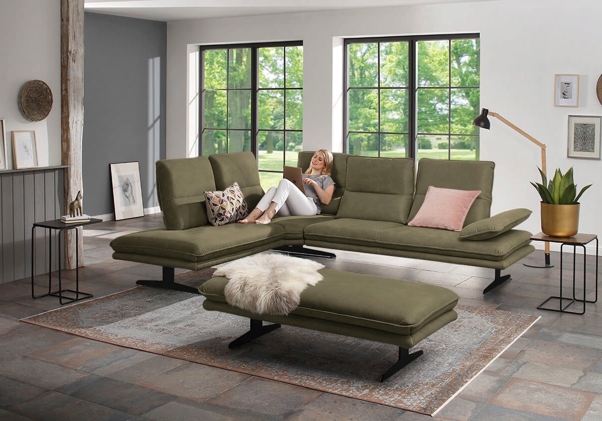 W.SCHILLIG Ecksofa "broadway, Designsofa, toller Sitzkomfort, zeitlos, elegant, L-Form" Sitztiefenverstellung, Kopfteil- & Seitenteilverstellung, Breite 284cm