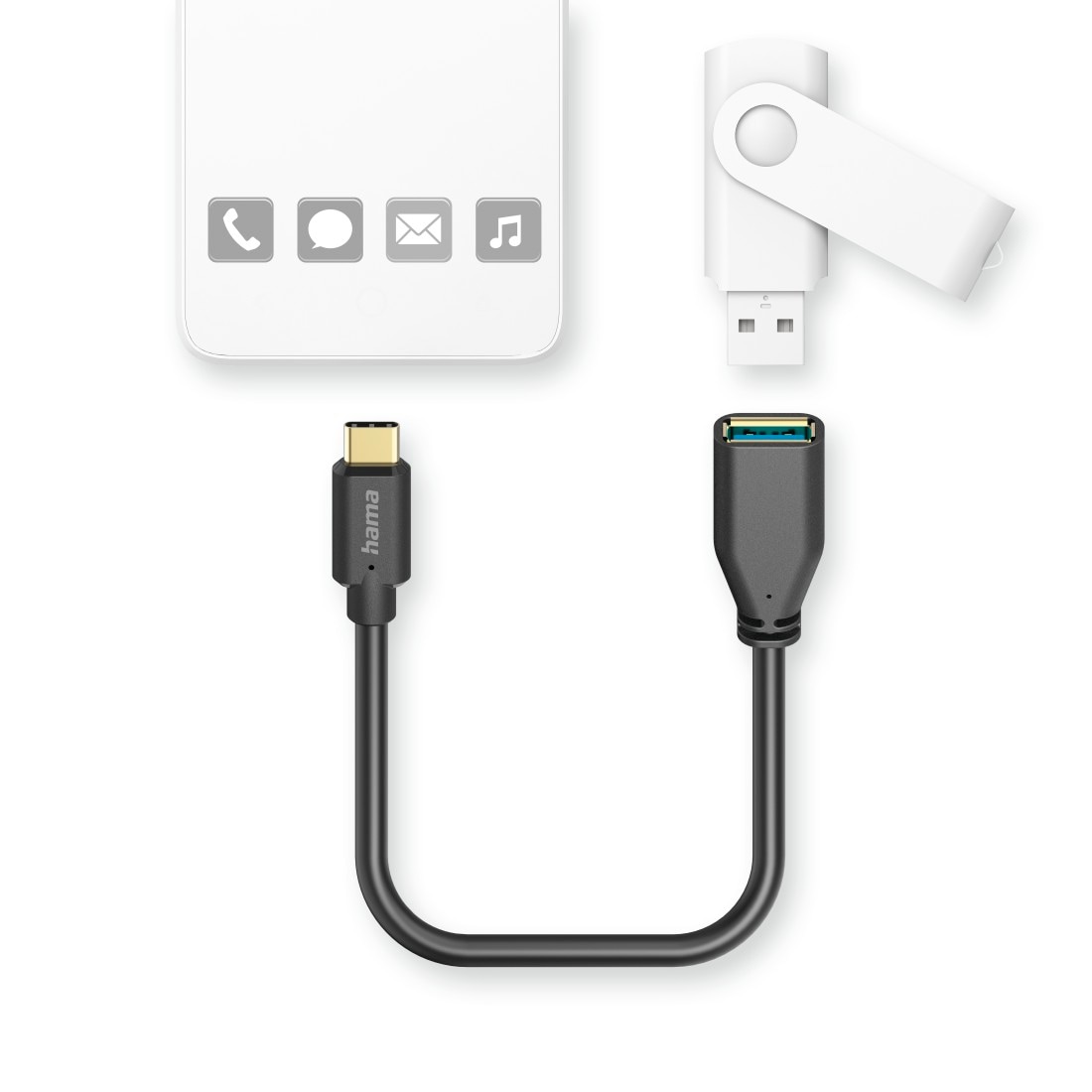 Hama USB-Kabel »USB Adapterkabel, OTG, USB C Stecker, USB A Buchse, 15 cm, Schwarz«, USB-C, USB Typ A, 15 cm