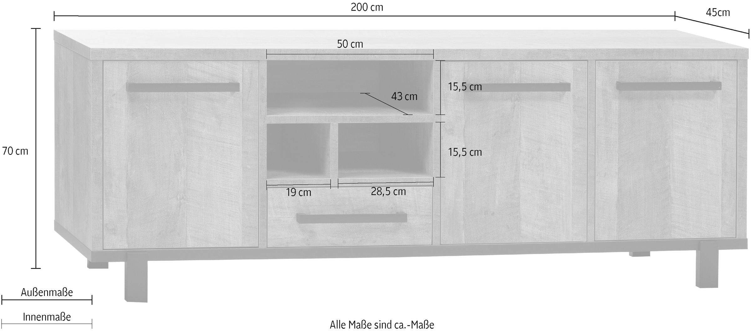 OMG Design TV-Schrank »Malaga Lowboard«, mit Soft-Close, Breite 200 cm