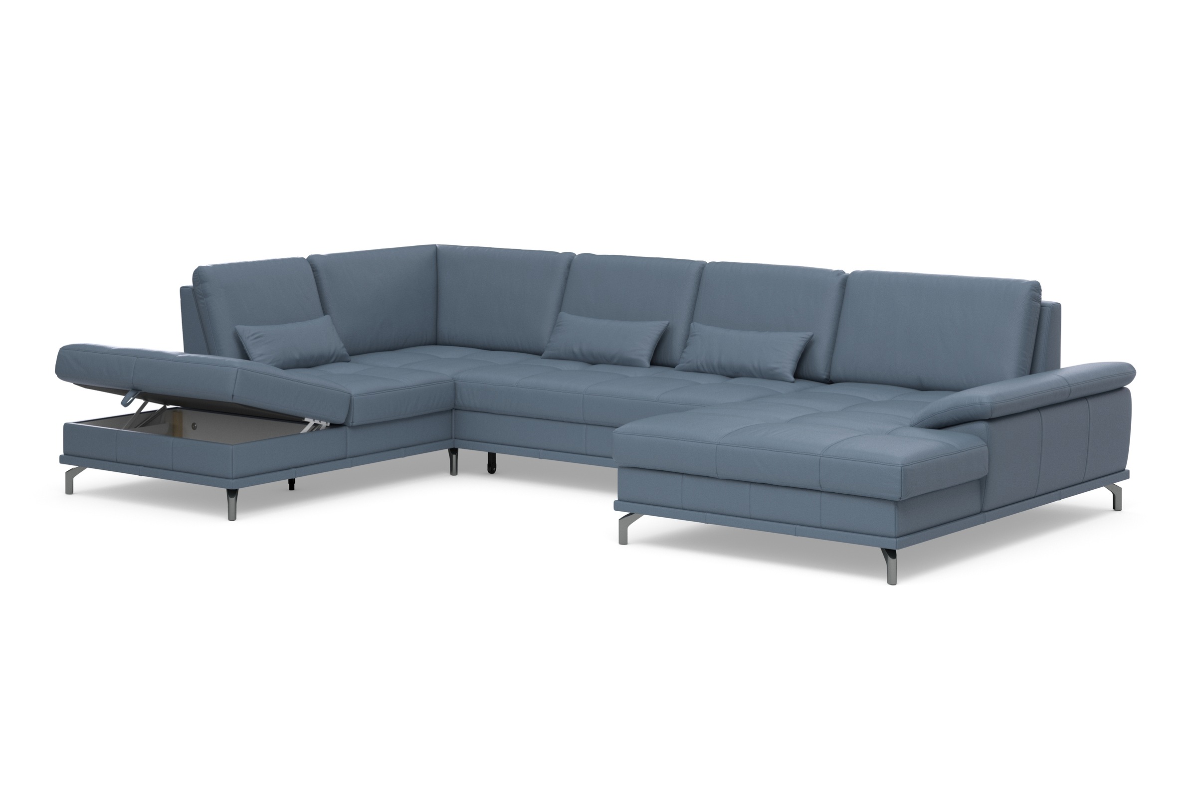 Places of Style Wohnlandschaft »Costello U-Form, mit Sitztiefenverstellung, Armteilverstellung und«, 3 Nierenkissen, optional Bettfunktion und Bettkasten