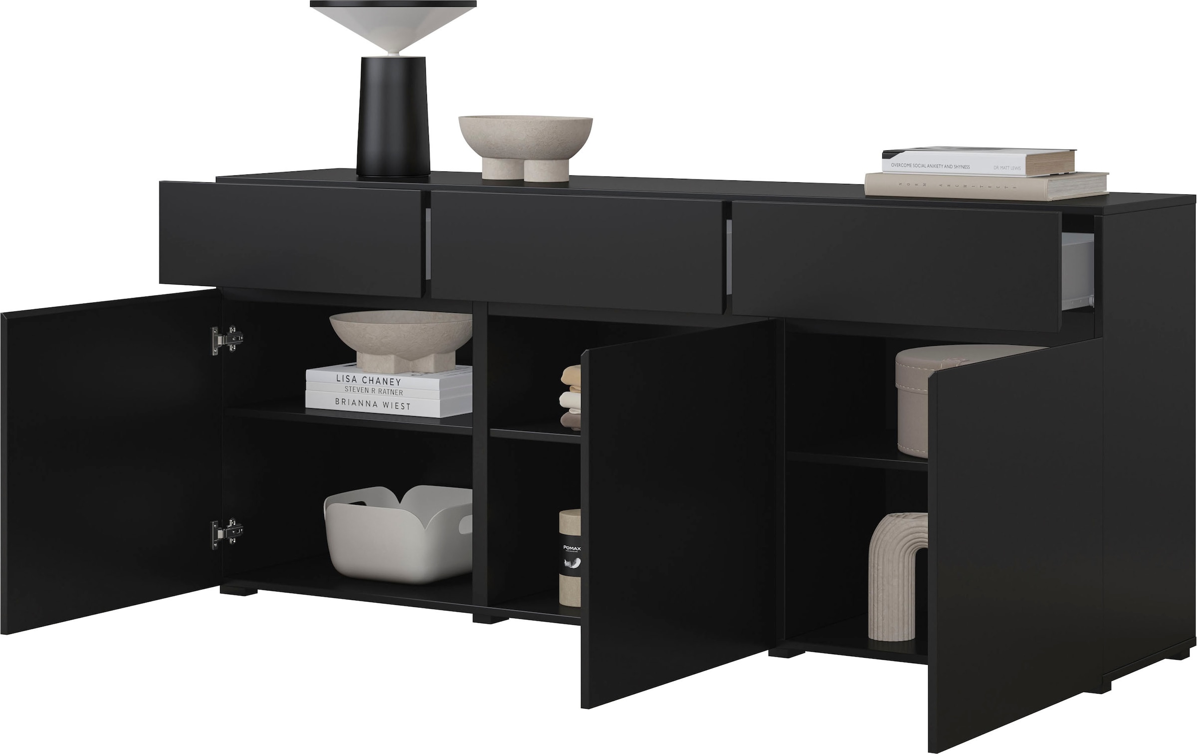 OTTO home Kommode »Cross,Breite 180 cm, moderne grifflose Kommode,3 Türen/3 Schubkästen« Schubladenschrank mit viel Stauraum, Einlegeböden verstellbar