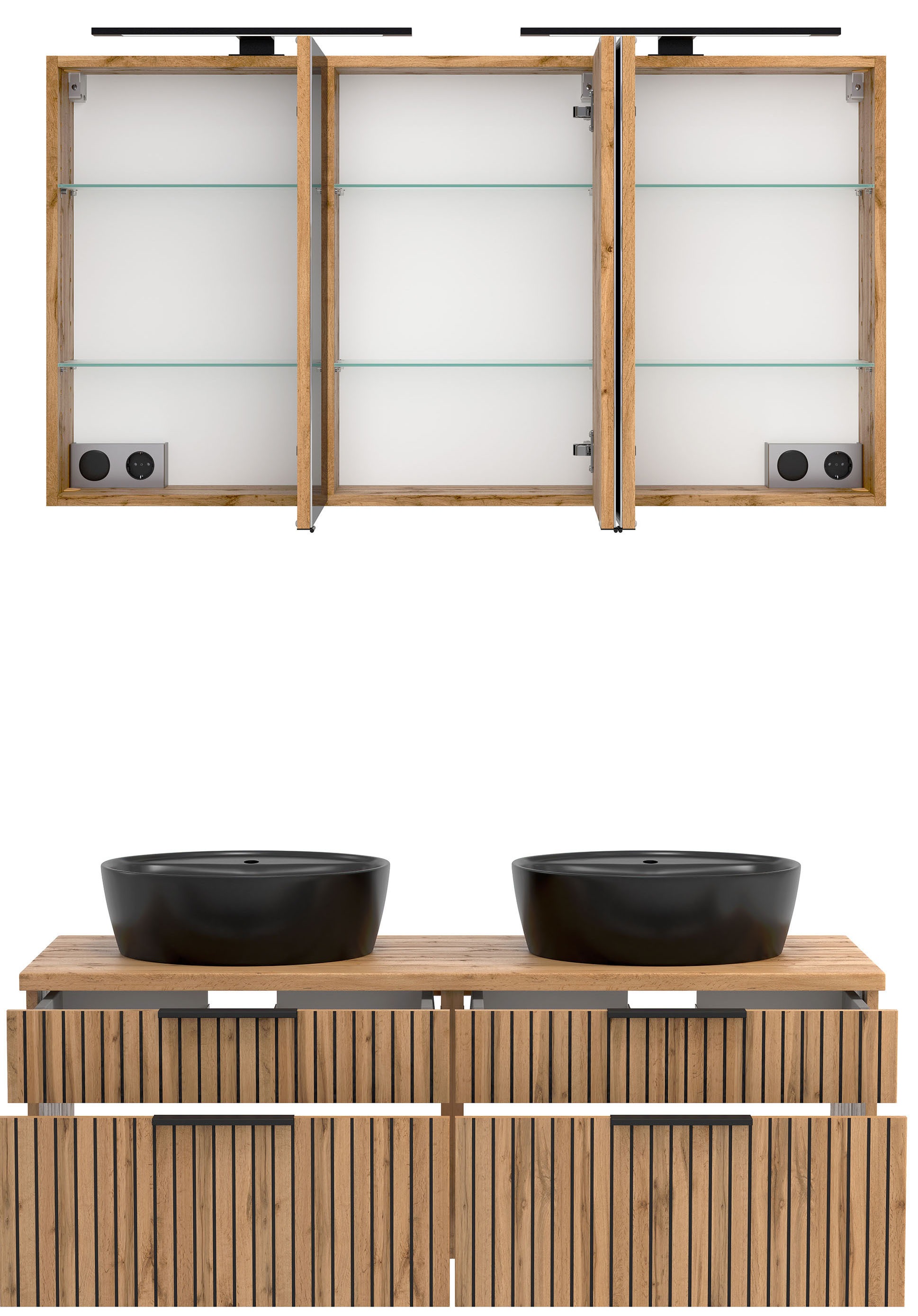 welltime Badmöbel-Set »Welltime, Carlton Waschtisch-Set, 80 oder 120 cm, gestreift«, (2 St.)