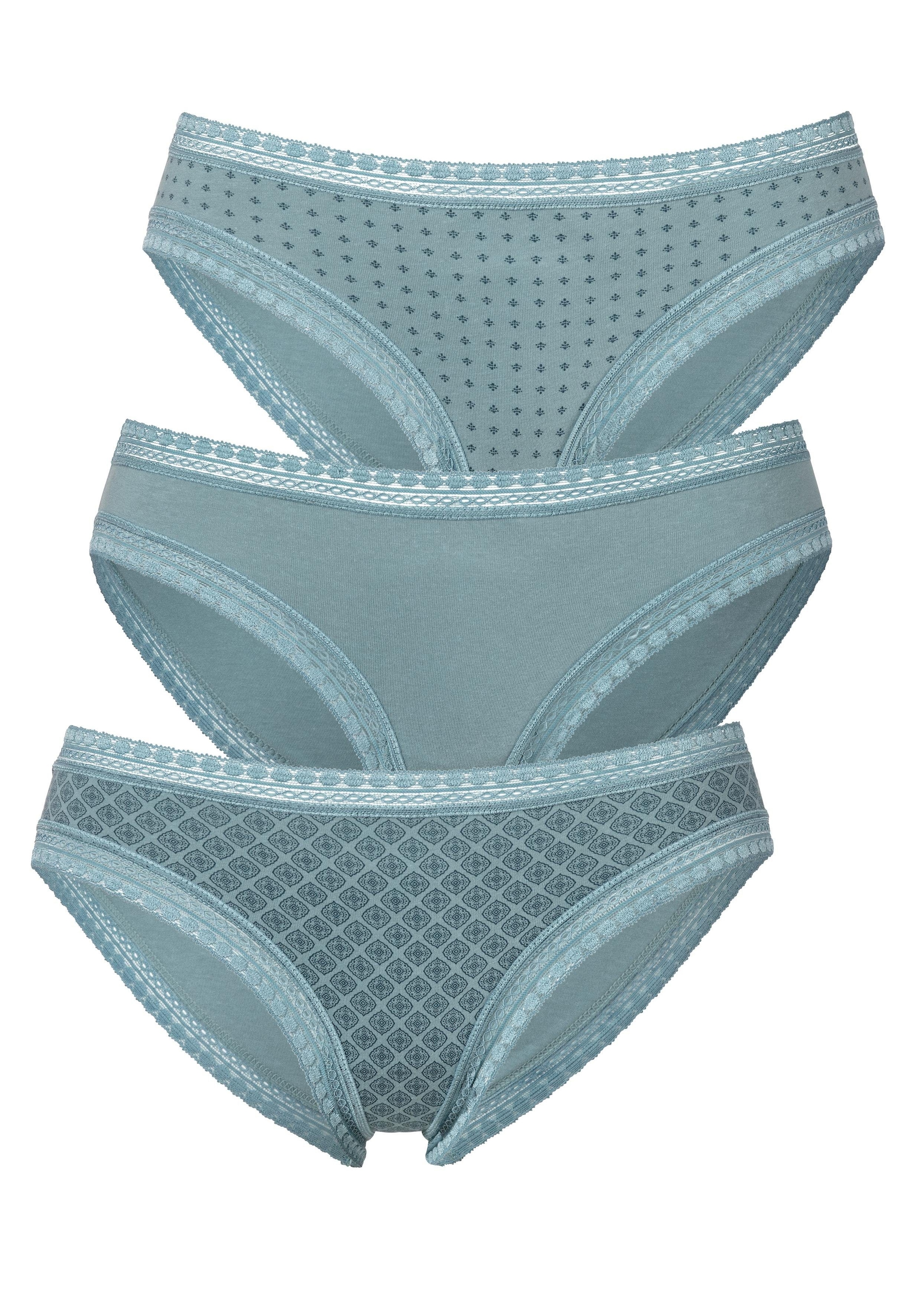 LASCANA Bikinislip, (3er-Pack), aus elastischer Baumwolle mit weicher Spitze