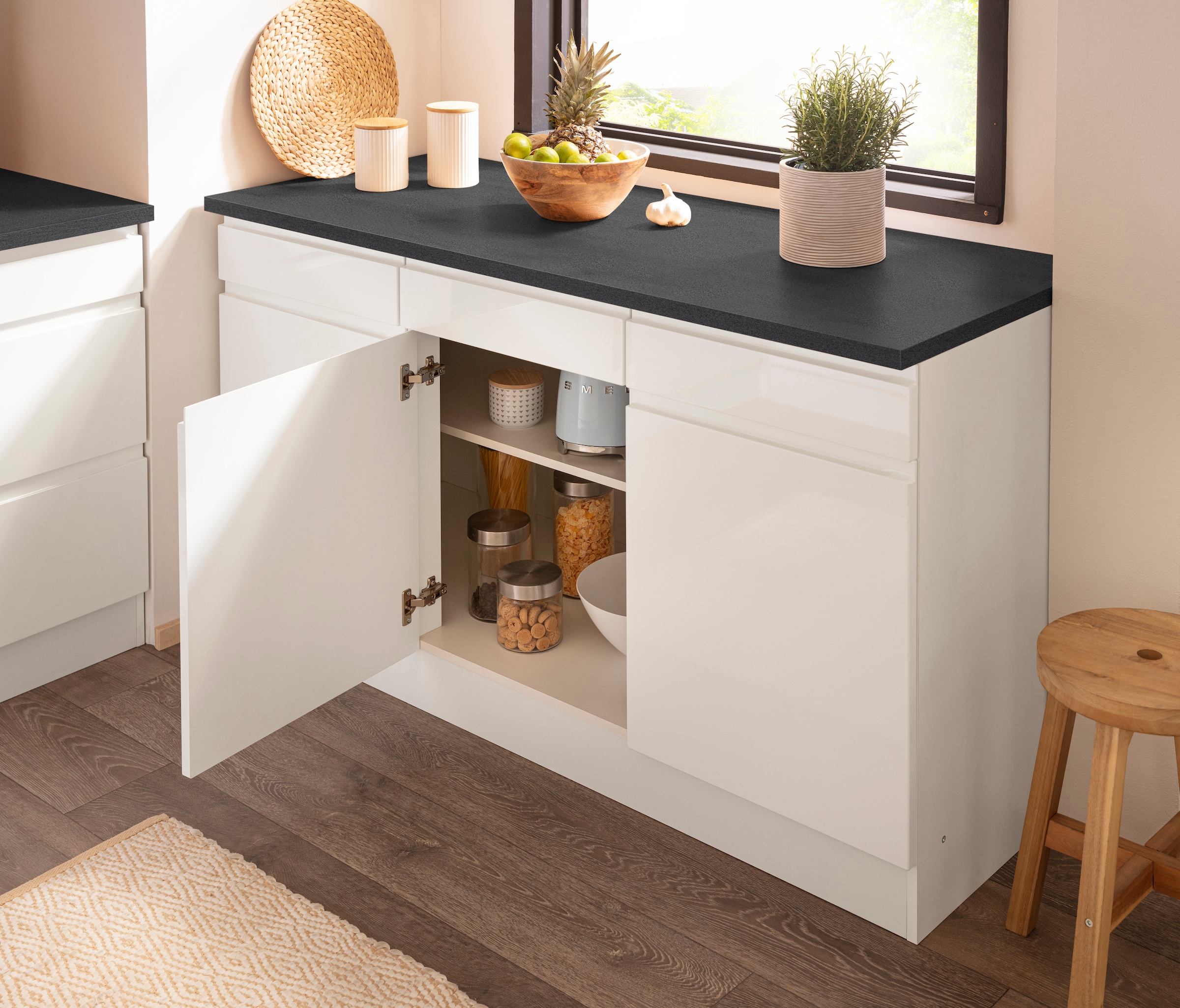 HELD MÖBEL Unterschrank »Virginia«, 85 cm hoch, 150 cm breit, 3 Schubladen, 3 Türen, griffloses Design