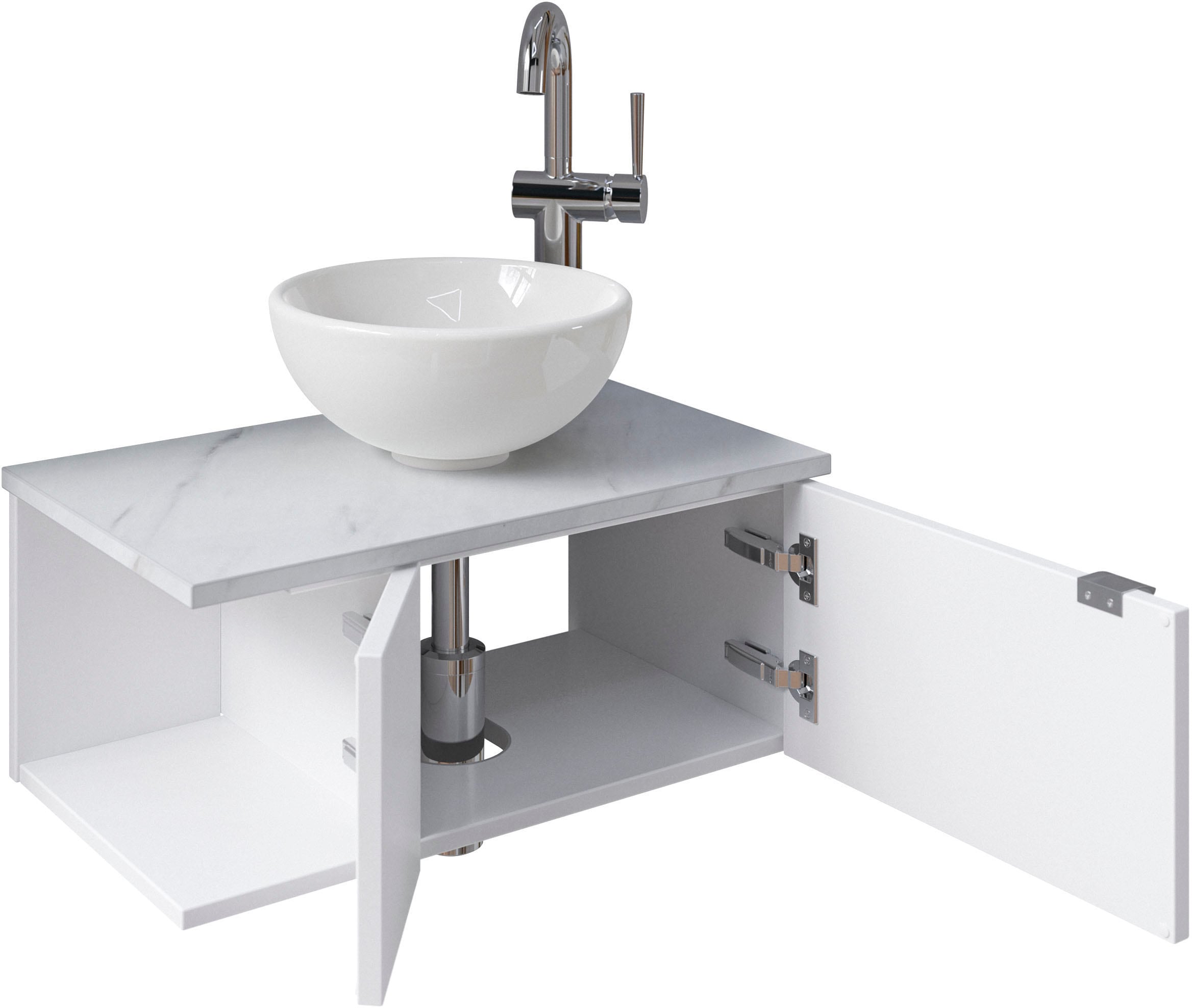 Saphir Waschtisch »Serie 6915 Waschschale mit Unterschrank für Gästebad, Gäste WC«, 61 cm breit, 2 Türen, offenes Fach, kleine Bäder, ohne Armatur