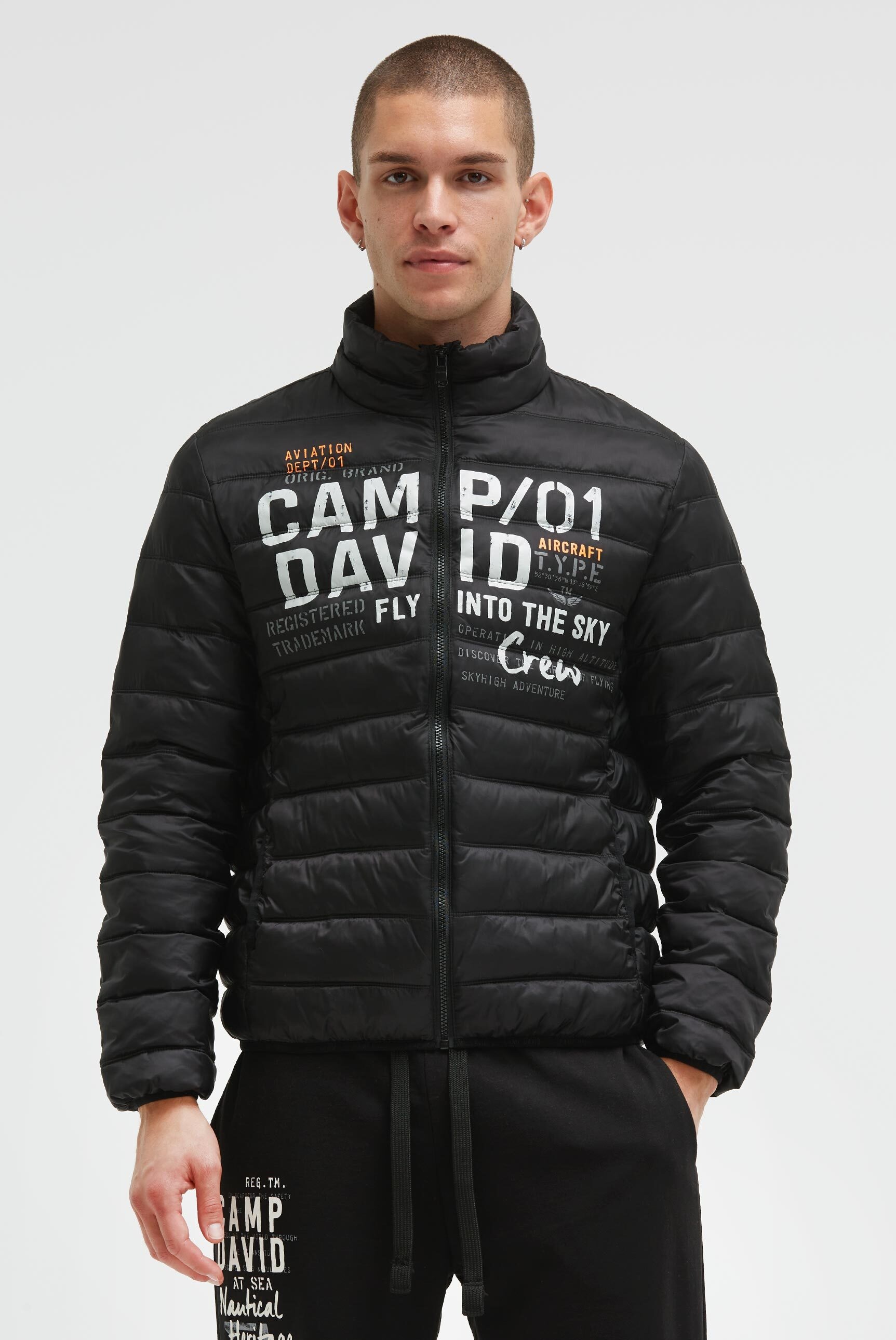CAMP DAVID Herren Outdoorjackeschwarz, Gr. XXXL, bedruckt, bestickt, Steppware, Material: 100% Polyamid, Futter: 100% Polyester, Füllung: 100%