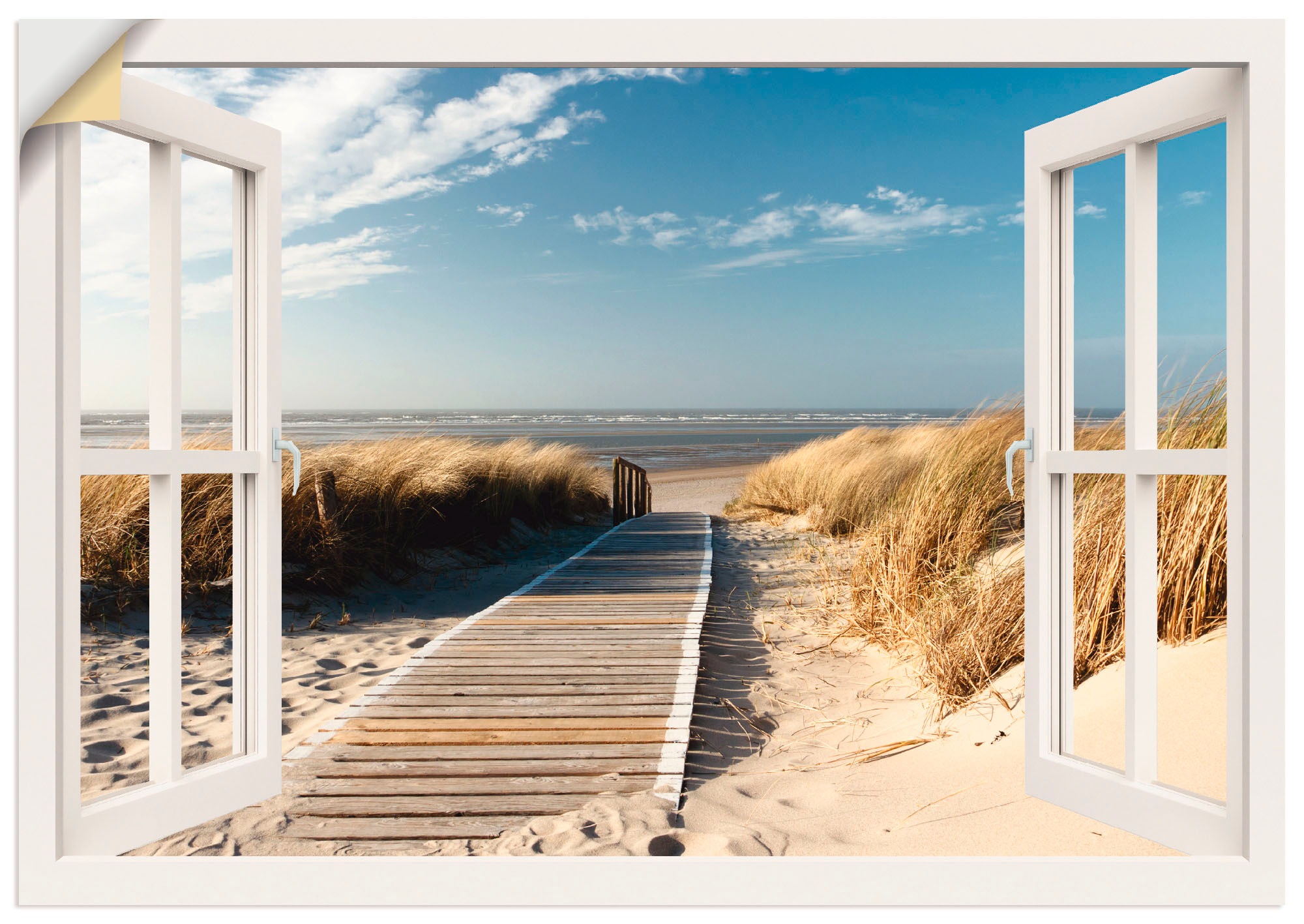 Wandbild »Fensterblick Nordseestrand auf Langeoog«, Fensterblick, (1 St.), als...