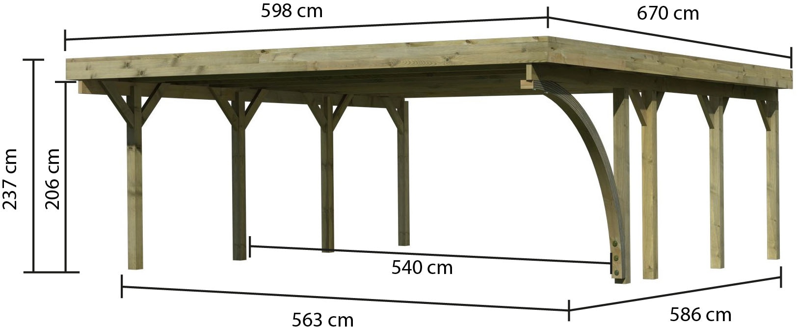 Karibu Doppelcarport »»Classic 2 SET« PVC-Dach Variante B, mit einem Einfahrtsbogen«, Masivholz, 540 cm, KDI, aus Masivholz