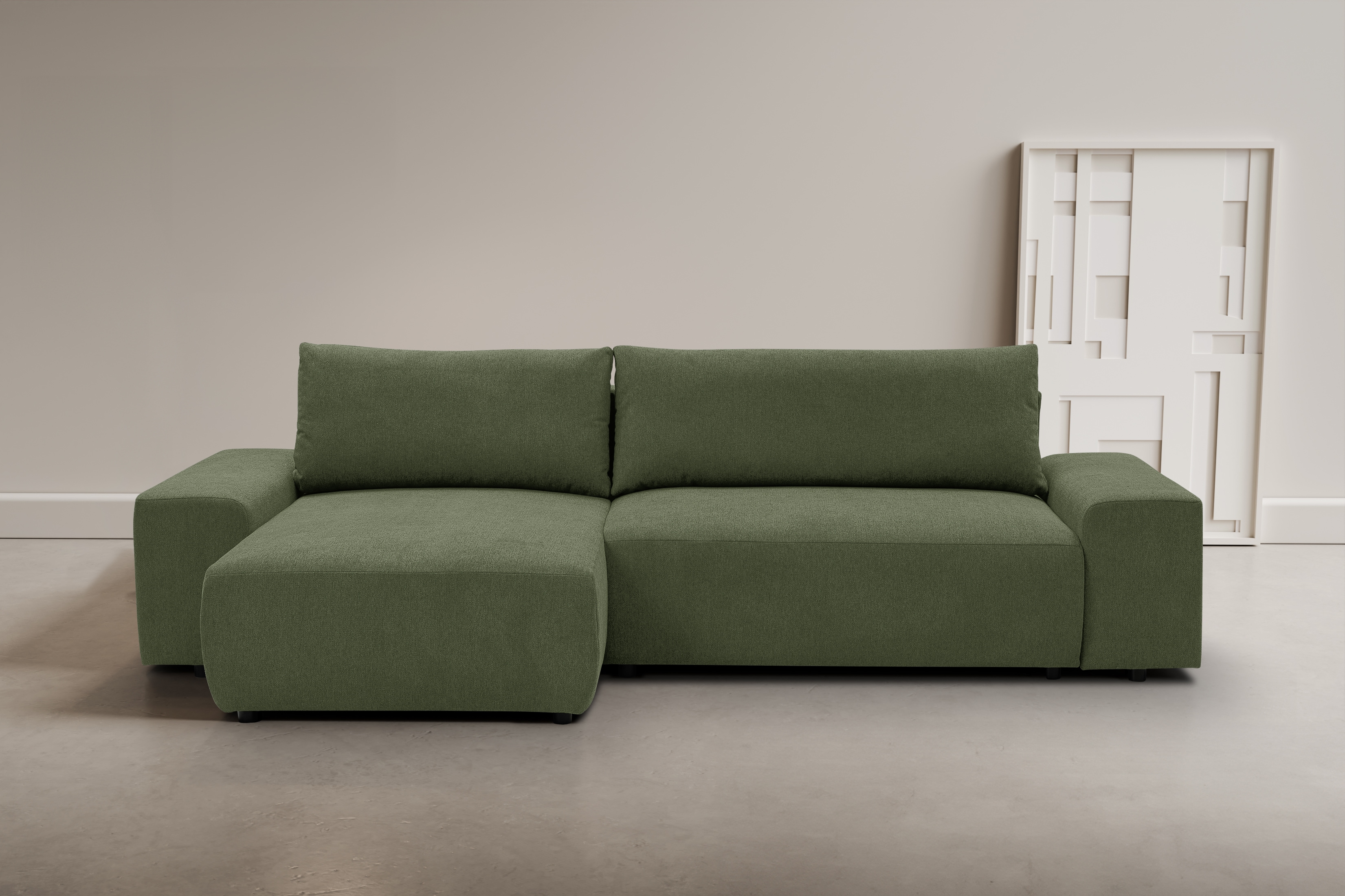 WERK2 Ecksofa "Amsterdam 300 x 150 cm modern und bequem" Struktur fein, L-Form, XXL, Schlaffunktion, Bettkasten