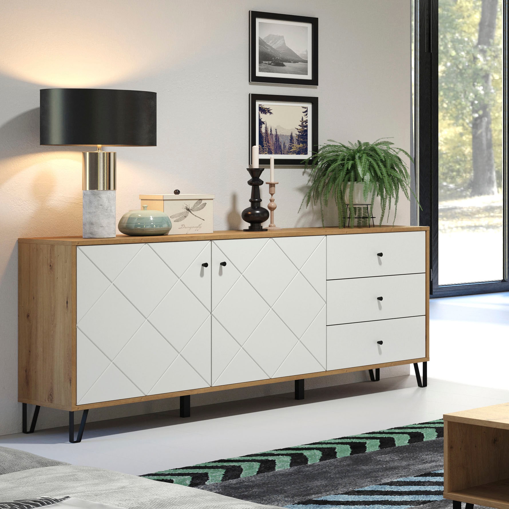 Places of Style Sideboard "Tarragona", Kommode, Fräsungen in Rautenoptik, B günstig online kaufen