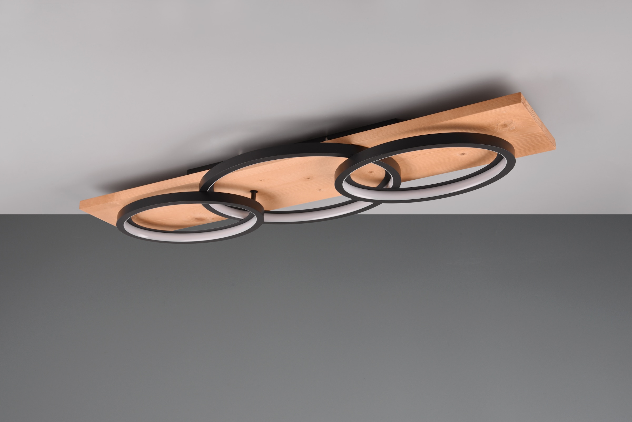 TRIO Leuchten LED Deckenleuchte »BARCA, dimmbare Deckenlampe aus Holz & Metall mit indirektem Licht«, 1 flammig, Leuchtmittel LED-Board | LED fest integriert, LED warmweiß & 4700 Lumen, für Wand- und Deckenmontage, 3 Dimmstufen