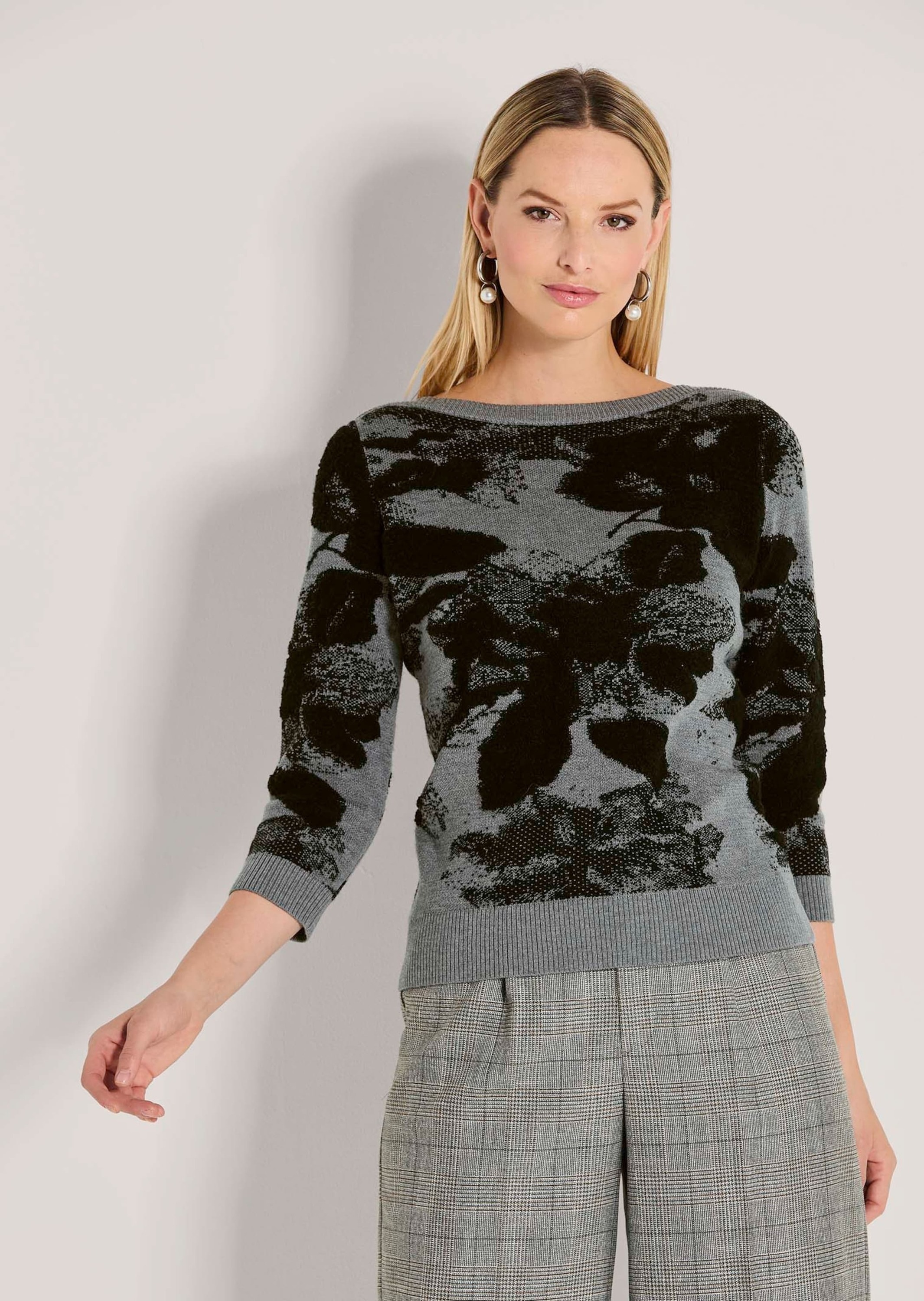 MADELEINE Longpullover »Stricktop Jacquardpullover mit Druck, Langarm«