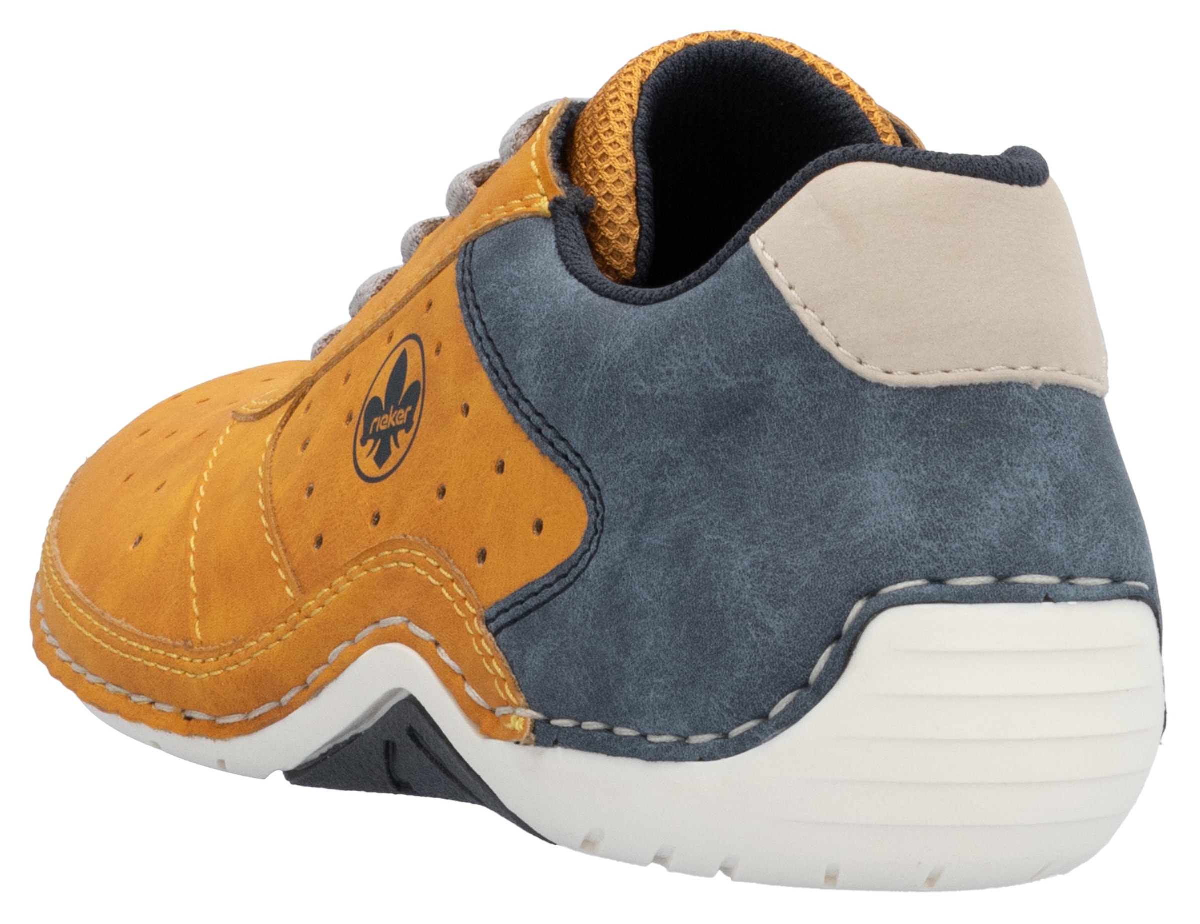 Sneaker RIEKER, Herren, Gr. 45, bunt (ocker, jeansblau), Nubuklederimitat, Textil, Schuhe Sneaker, Schnürschuh, Halbschuh, Freizeitschuh mit MemoSoft-Innensohle 2