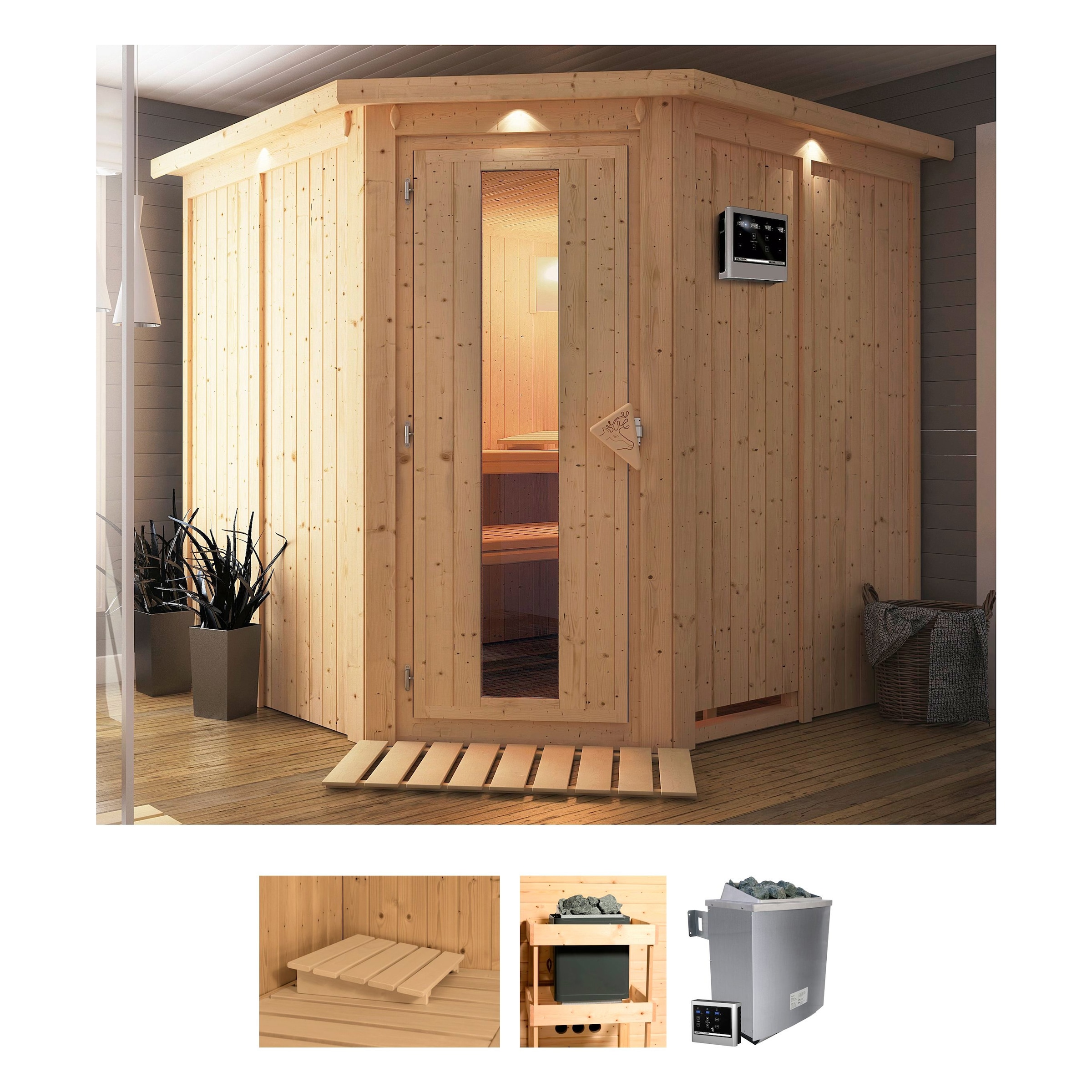 Karibu Sauna "Jarin" Set, Ofen 9 KW externe Strg easy