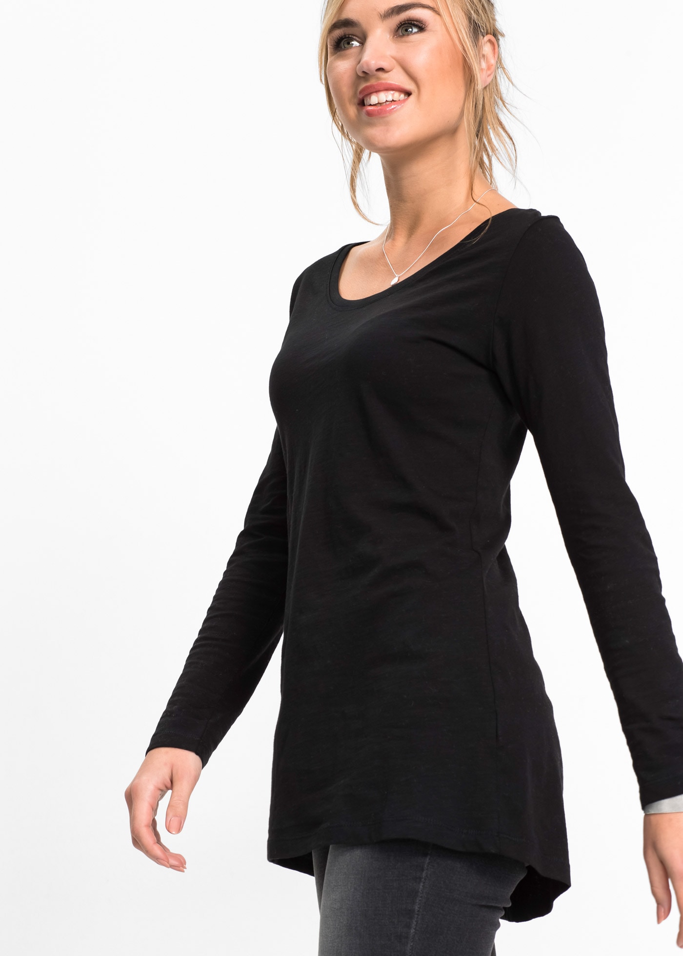 bonprix Langarmshirt "Langarmshirt aus reiner Baumwolle" lockere Passform, günstig online kaufen