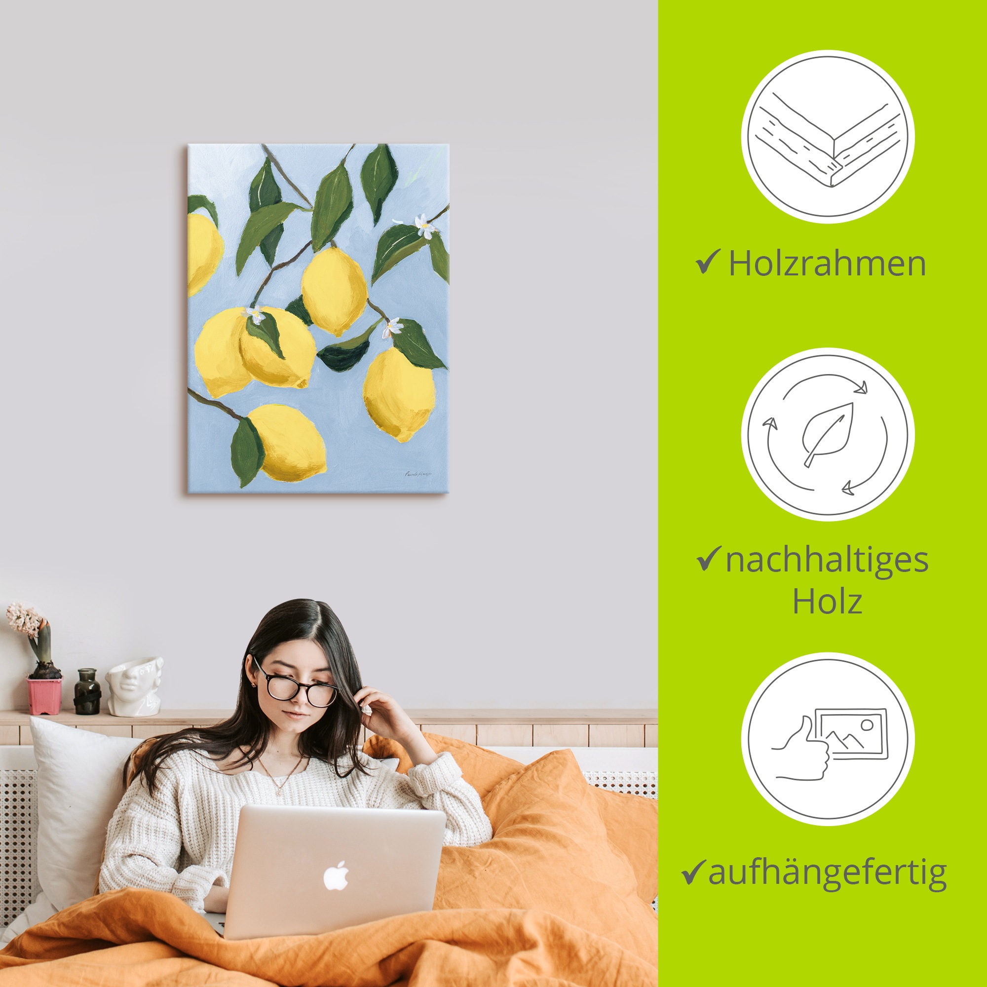 Wandbild ARTLAND "Lemon Tree Light", farbe bild(er): gelb, B:60cm H:80cm, Bilder, als Alubild, Leinwandbild, Poster, Wandaufkleber in verschied. Größen 2