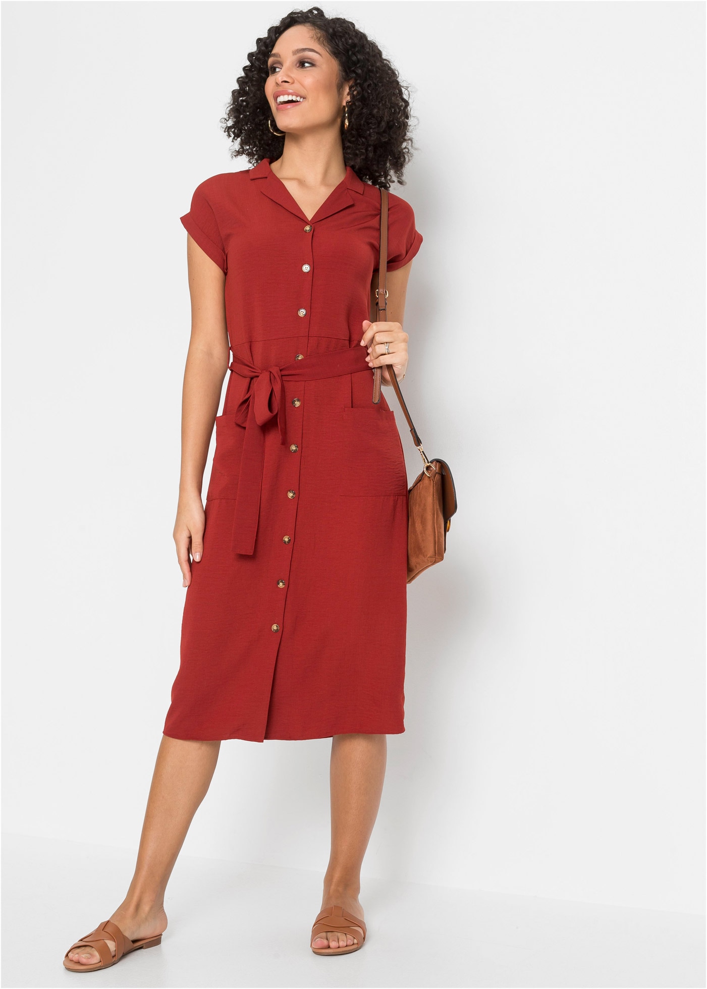 bonprix Blusenkleid eleganter Stil, mit kurzem Arm, mit Reverskragen