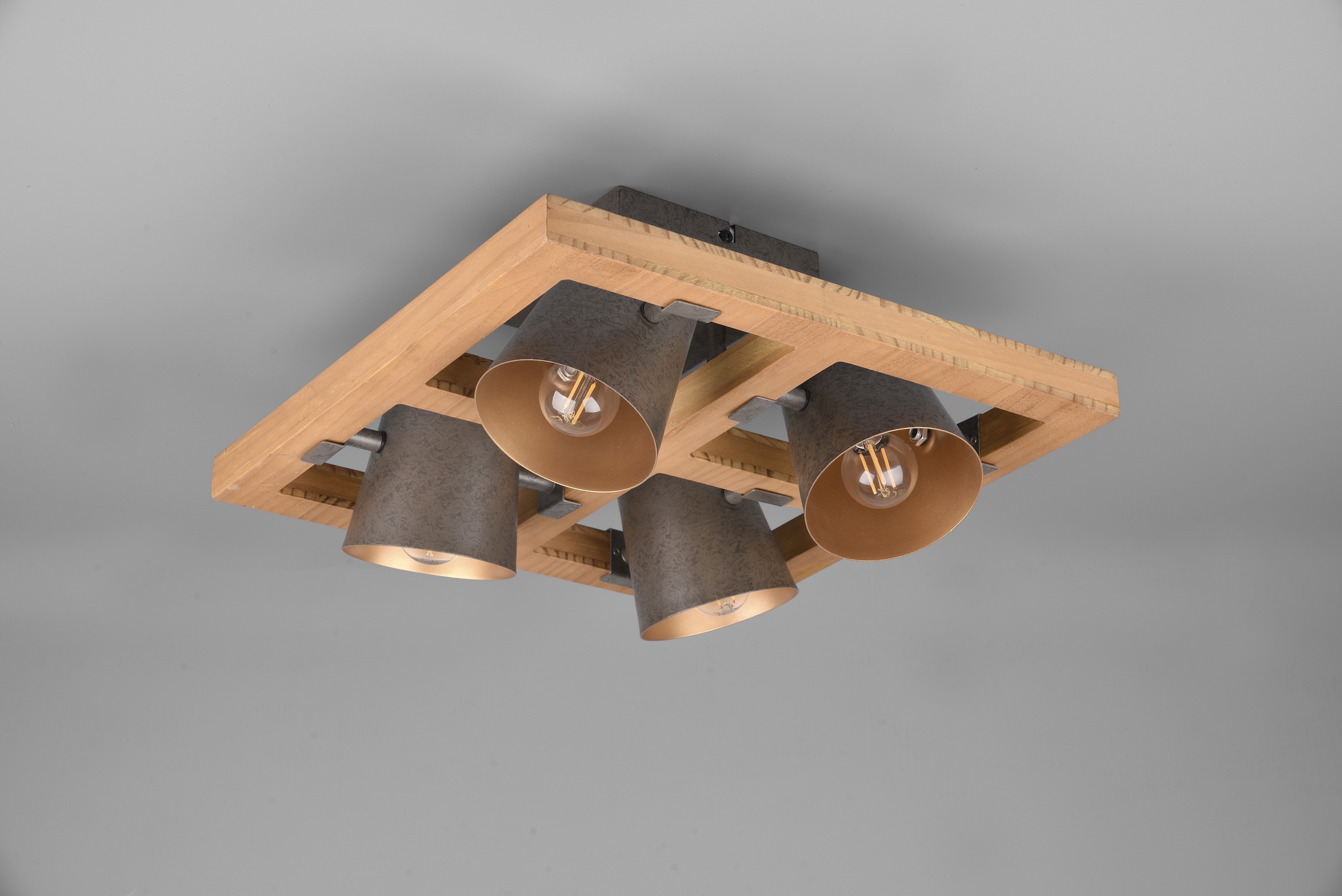 Deckenleuchte »Bell«,  mit Schirmen in Glocken-Optik, Holz-Nickel-Antik-Kombination