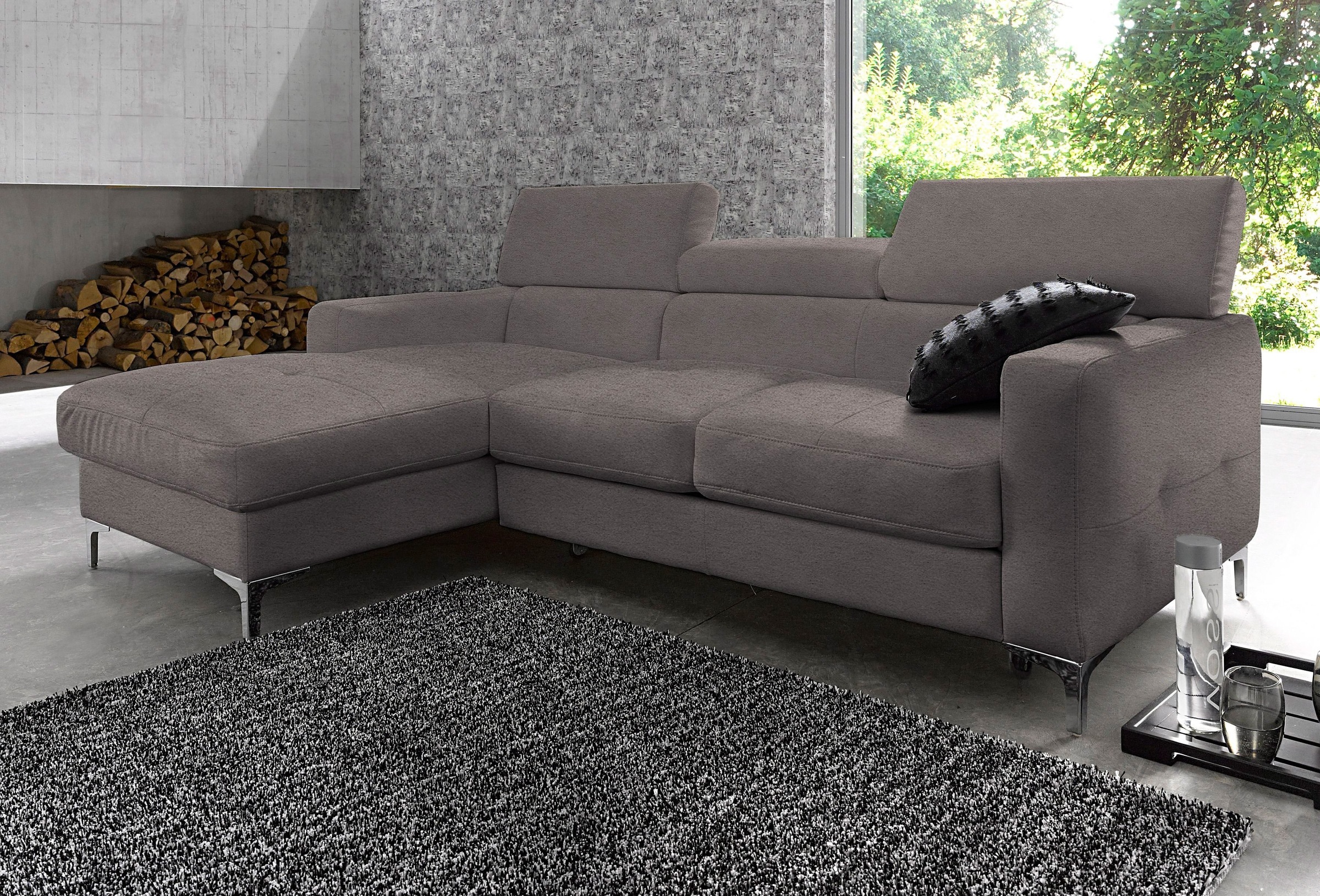 COTTA Polstergarnitur »Sammy L-Form«, (Set), Set bestehend aus: Ecksofa mit Kopfteilverstellung & Hocker