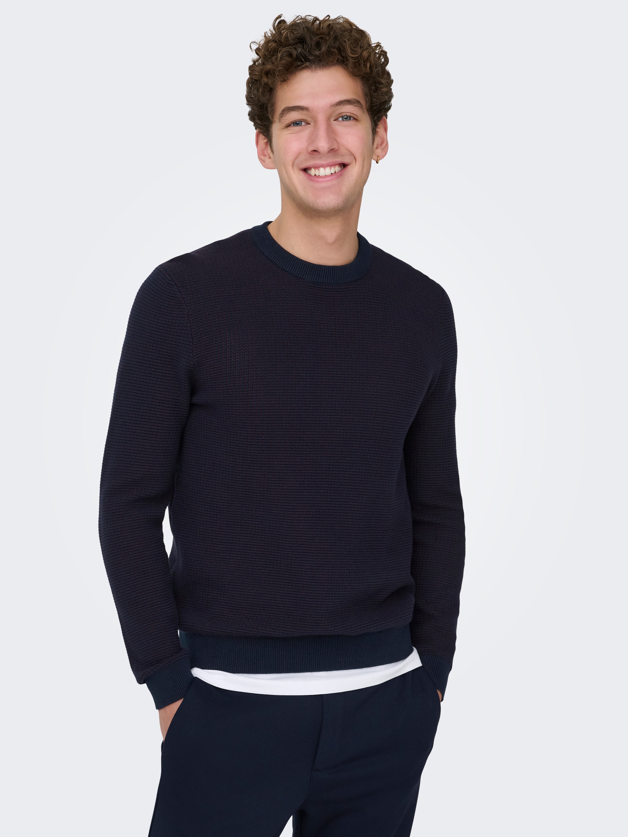 ONLY & SONS Strickpullover "ONSDAVE REG LS CREW NECK KNIT NOOS" Baumwolle, günstig online kaufen