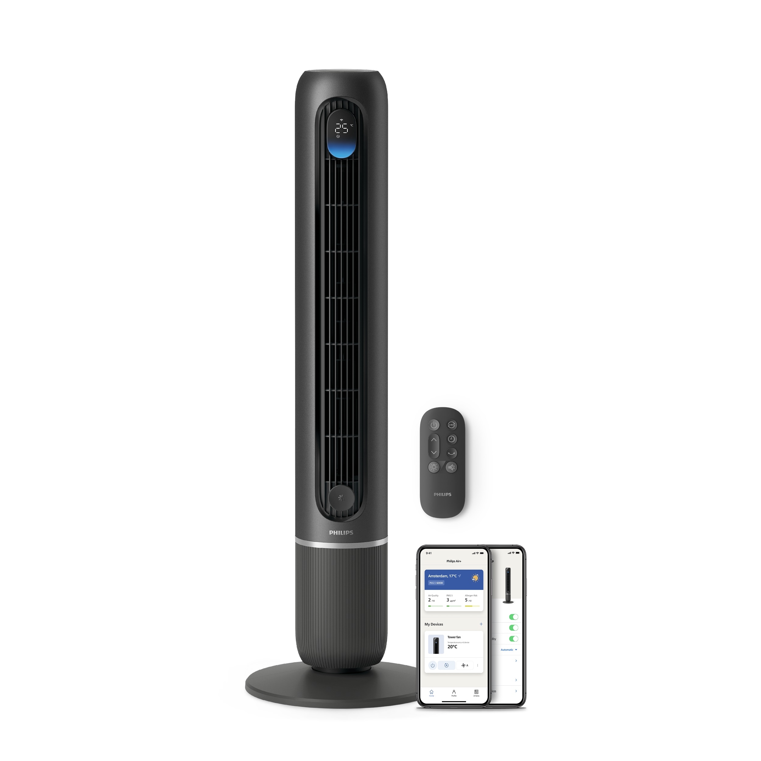 Philips Turmventilator "CX7550 Serie 7000 mit 12 Geschwindigkeiten u. Aromatherapie-Zusatz" Oszillierend, besonders leise, mit DC-Motor, Timer u. Fernbedienung