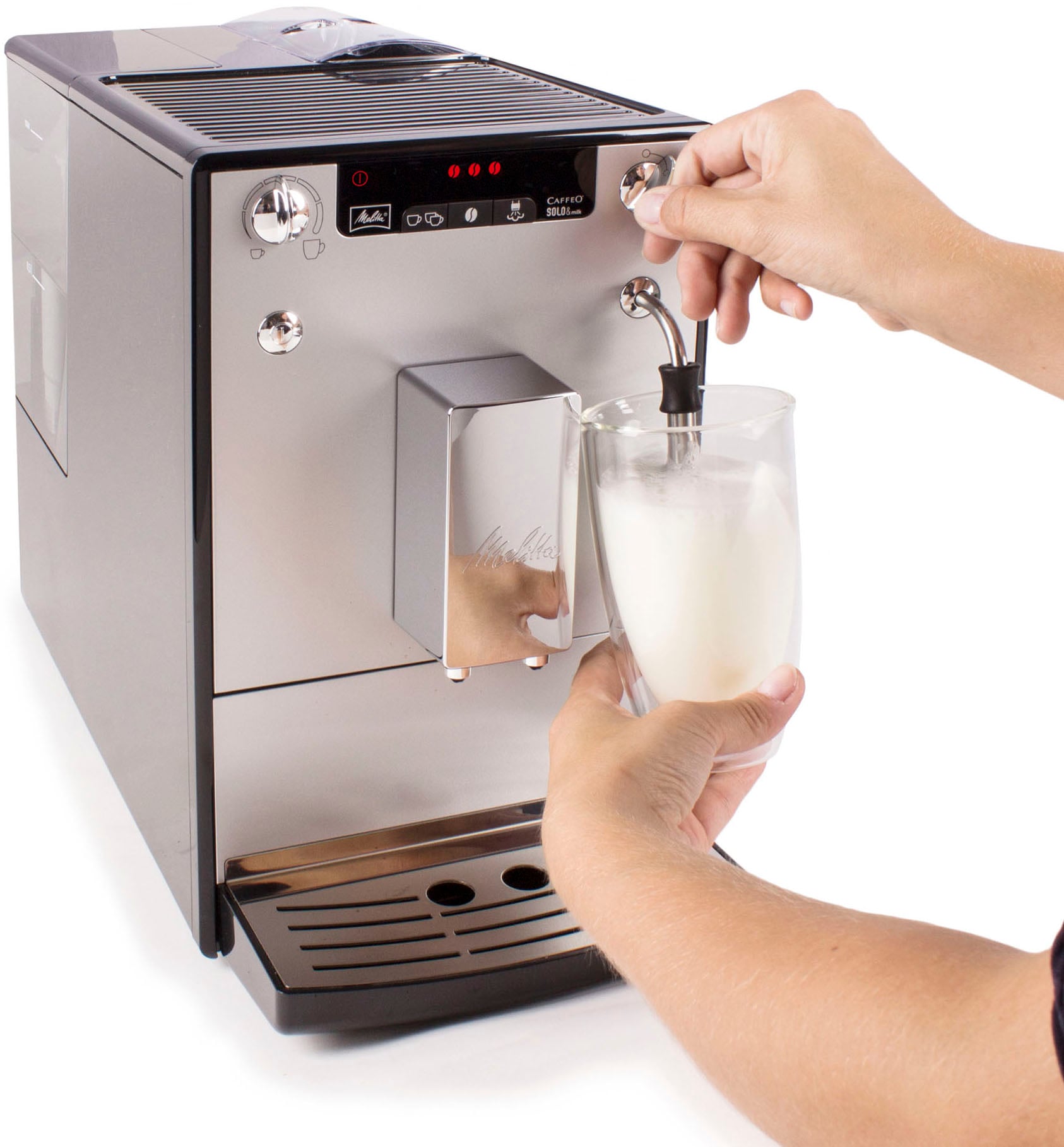 silber/schwarz«, Espresso One Touch, & crème auf Raten BAUR | per E953-202, Kaffeevollautomat Düse Milk für Café Melitta »Solo® Milchschaum &