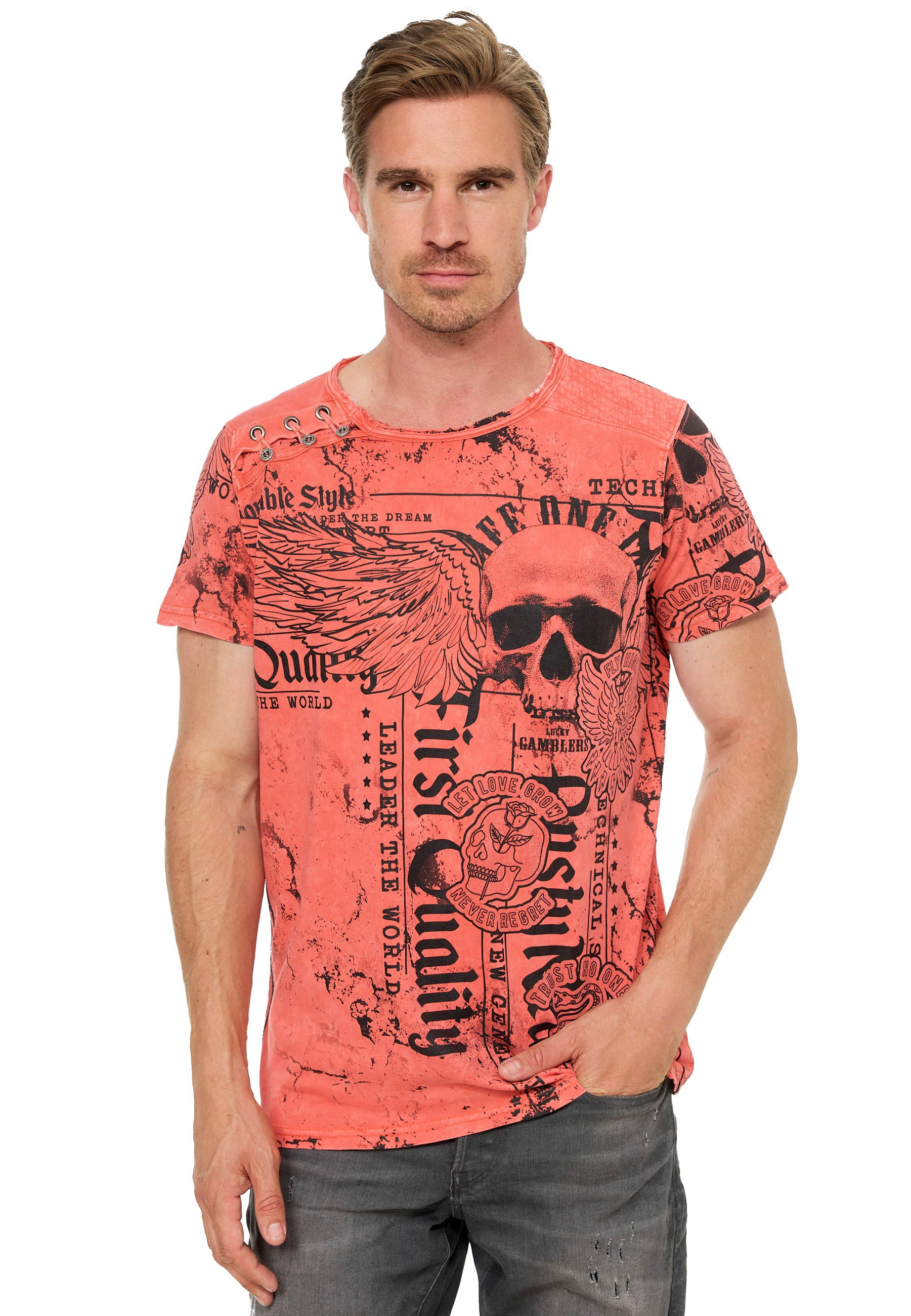 Rusty Neal T-Shirt, mit Allover-Print im Used-Look günstig online kaufen