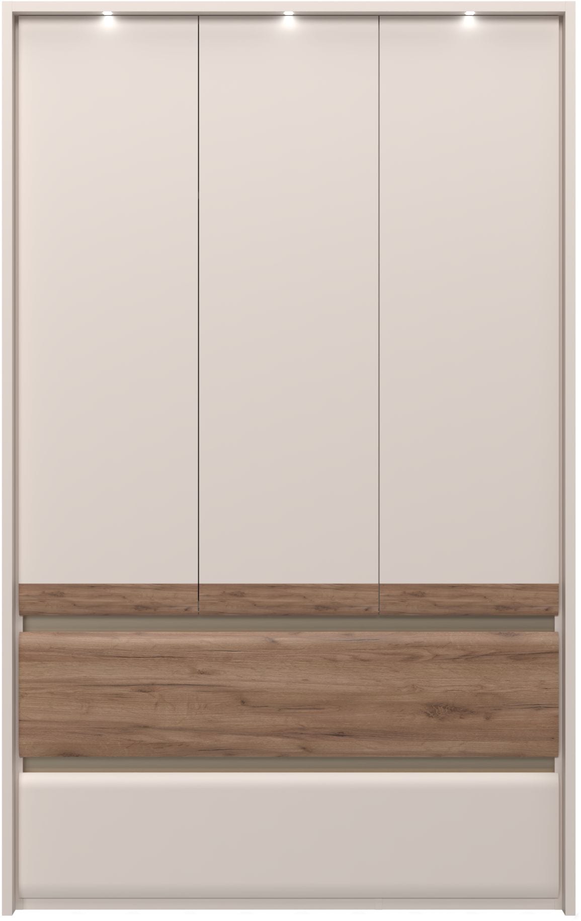 OTTO home Kleiderschrank "Invictus, UV lackiert, kratzfest, FSC-zertifiziert, grifflose Optik" abgerundete Schubladen aus MDF im Holzdekor, soft-close, mit Beleuchtung und Passpartourahmen, hoher Schrank (226cm), 6 Breiten