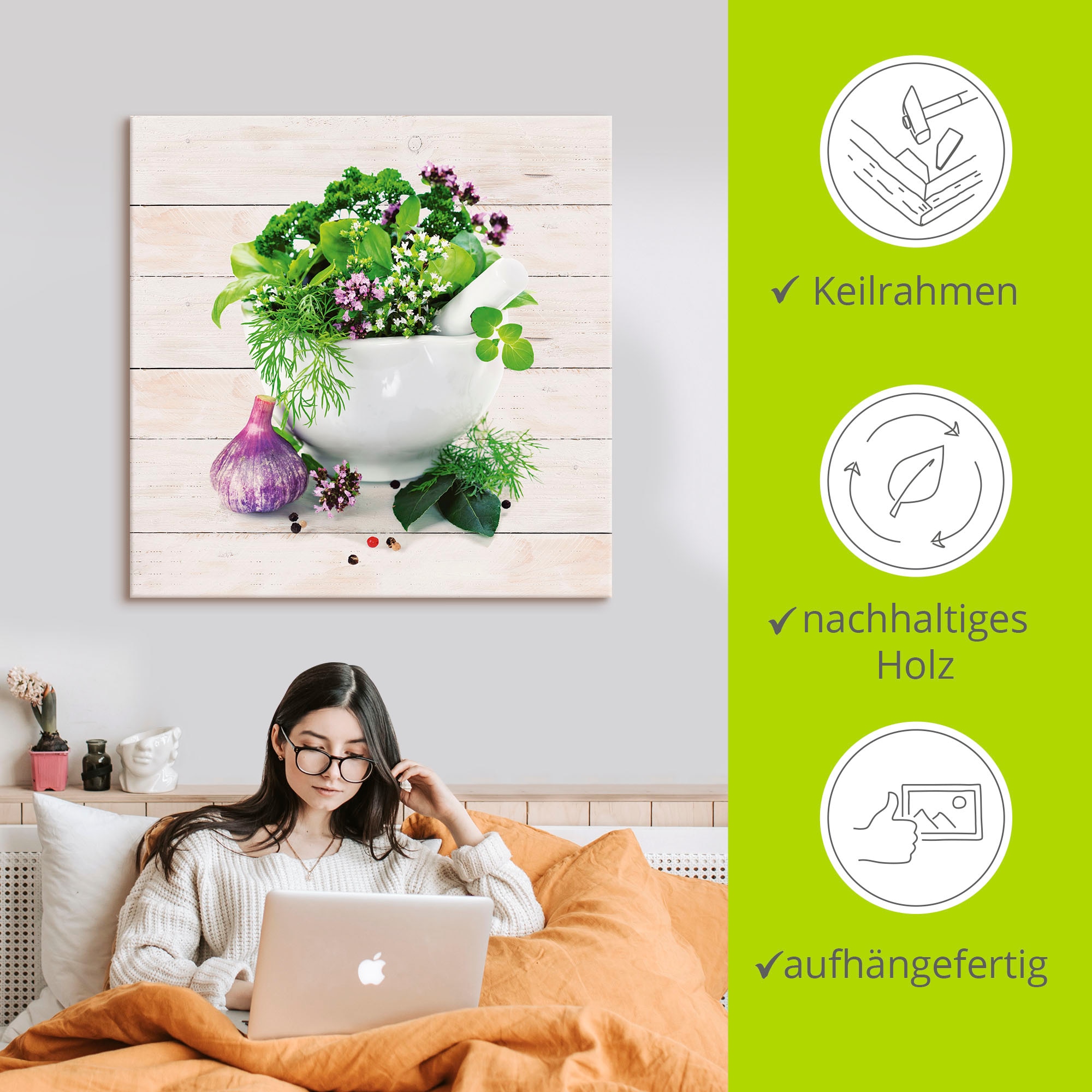 Artland Wandbild »Heilkräuter auf weißem Hintergrund Küche«, Arrangements, (1 St.), als Alubild, Outdoorbild, Leinwandbild, Poster, Wandaufkleber