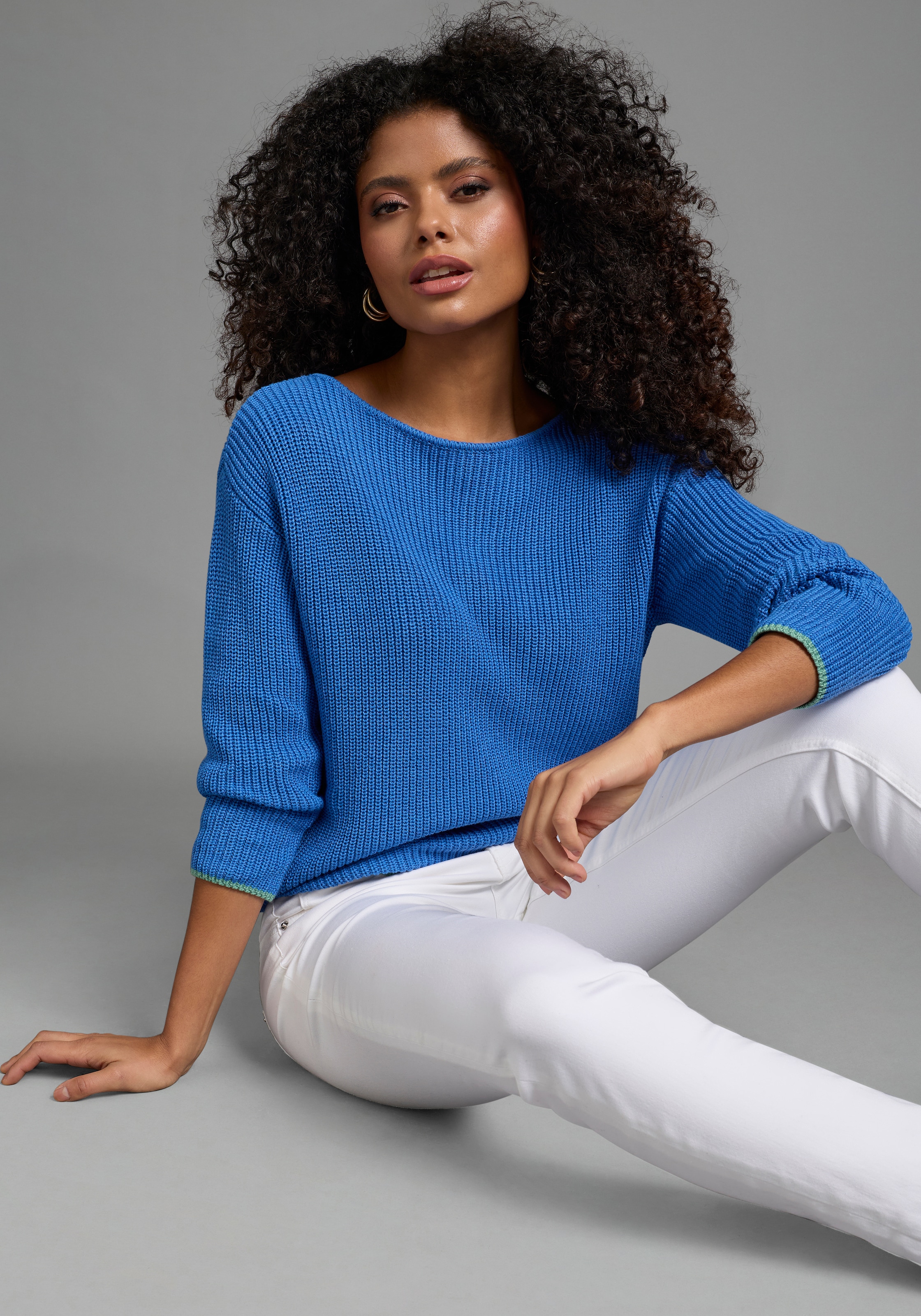 Laura Scott Strickpullover mit Streifenmuster, seitlichem Schlitz und Brust günstig online kaufen