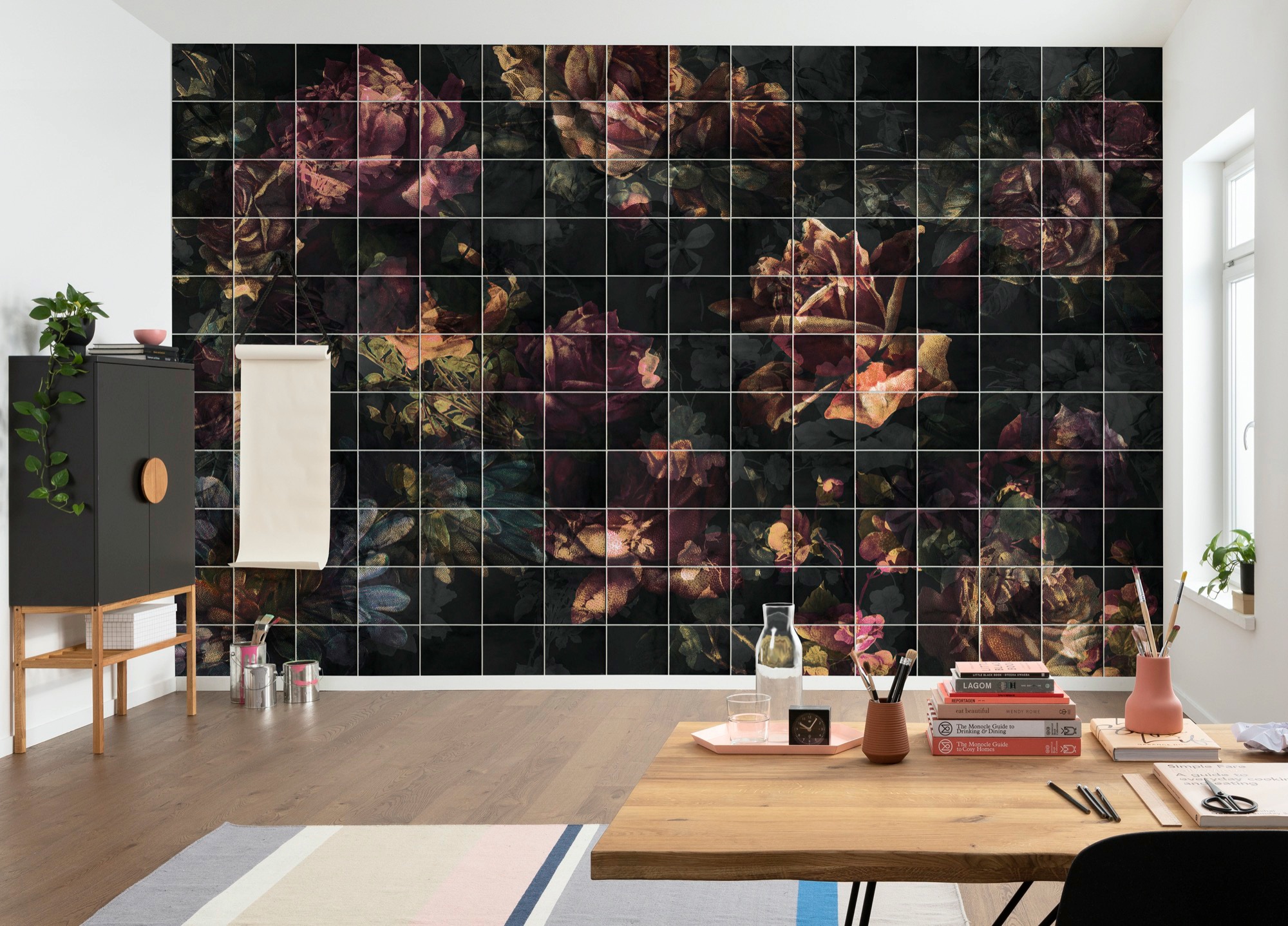 Komar Vliestapete »Digitaldruck Vlies -  Tiles Flowers - Größe 400 x 280 cm« bedruckt glatt Wohnzimmer, Schlafzimmer