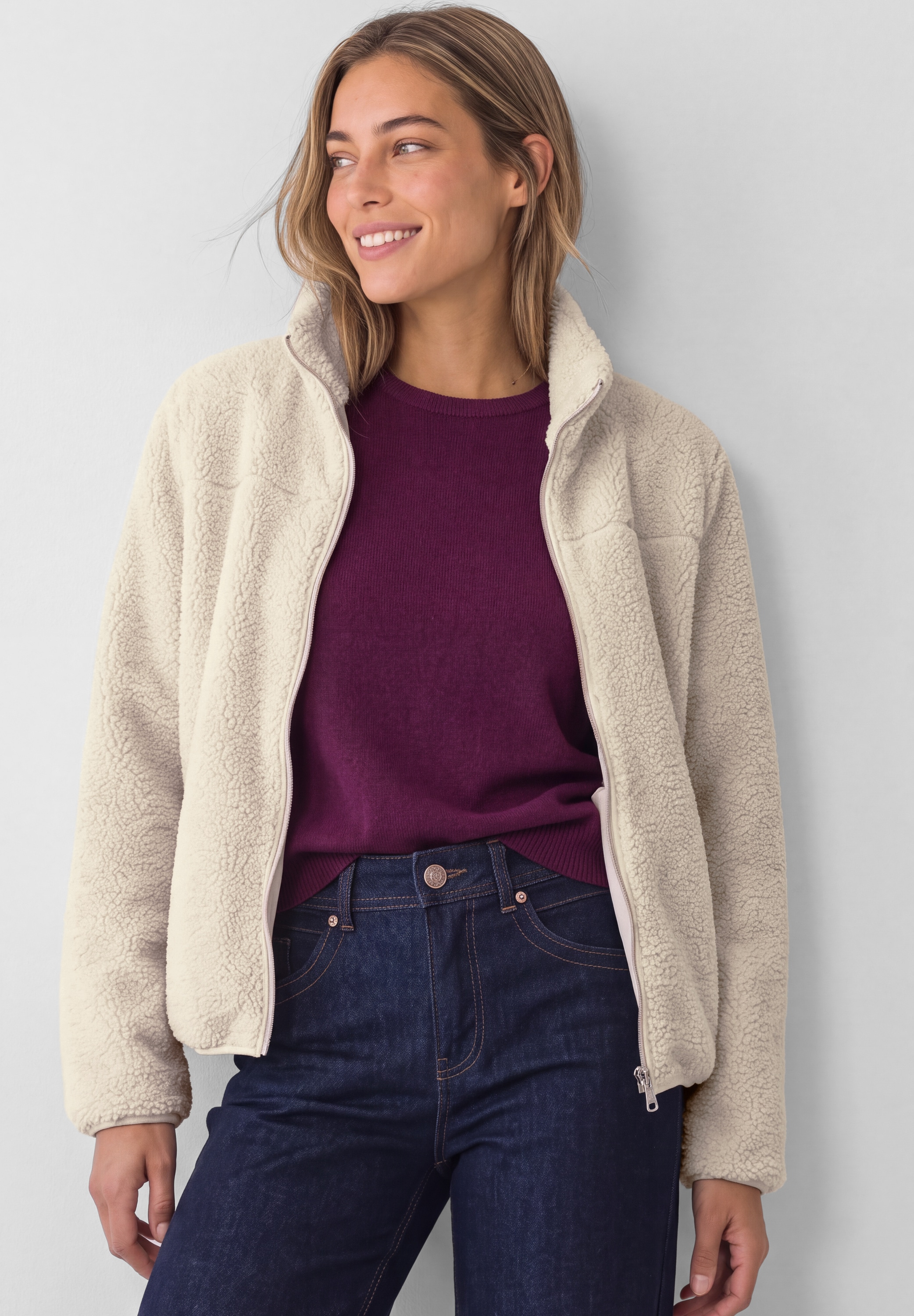 STREET ONE Fellimitatjacke ohne Kapuze mit Stehkragen