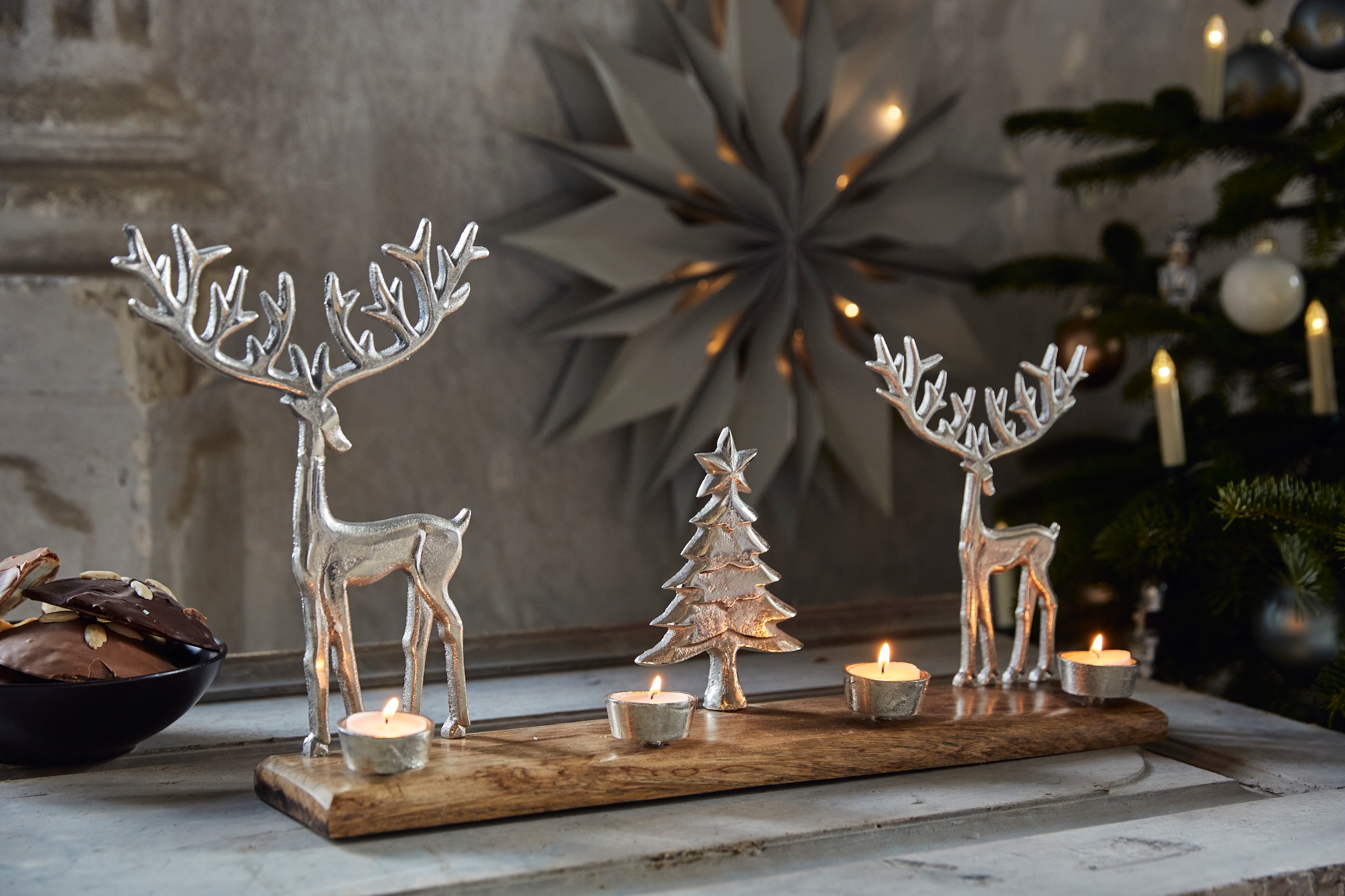 Creativ deco Adventsleuchter »Weihnachtsdeko«, ideal auf als edler Holzplatte, für BAUR Kerzen, 4 St.), bestellen Adventsleuchter | (1