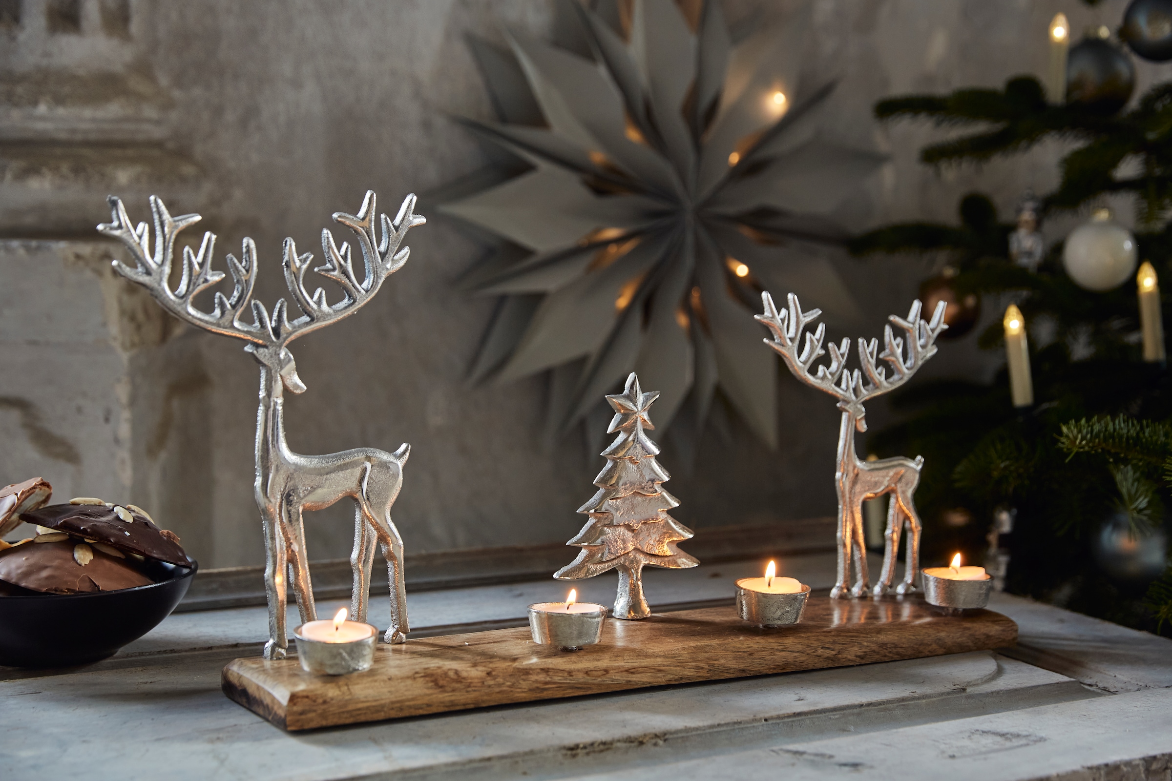 St.), für deco Kerzen, als Adventsleuchter 4 »Weihnachtsdeko«, Adventsleuchter ideal Creativ (1 Holzplatte, | bestellen auf edler BAUR